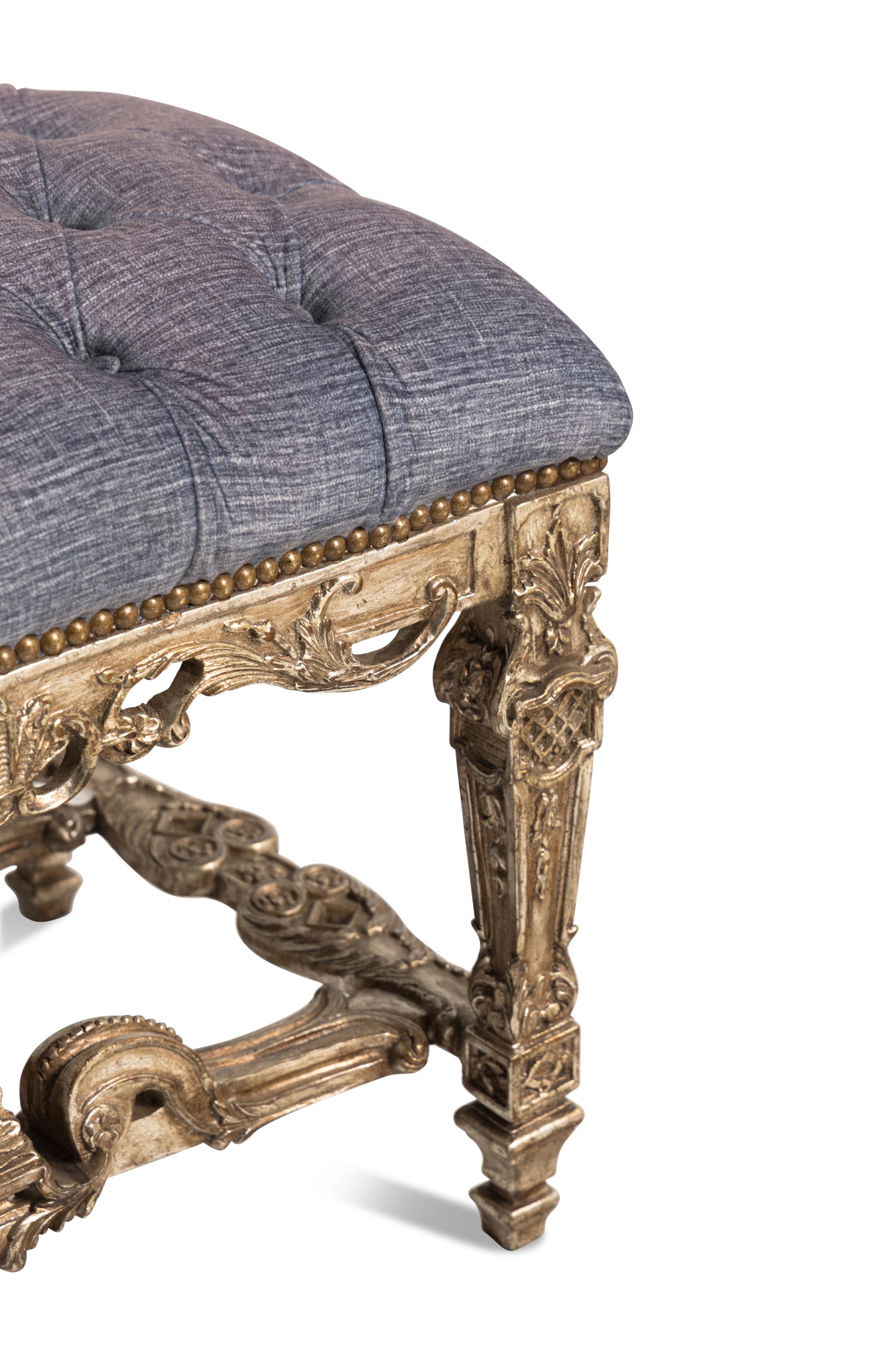A Pair of Italian Baroque Style Silvered Wood Benches