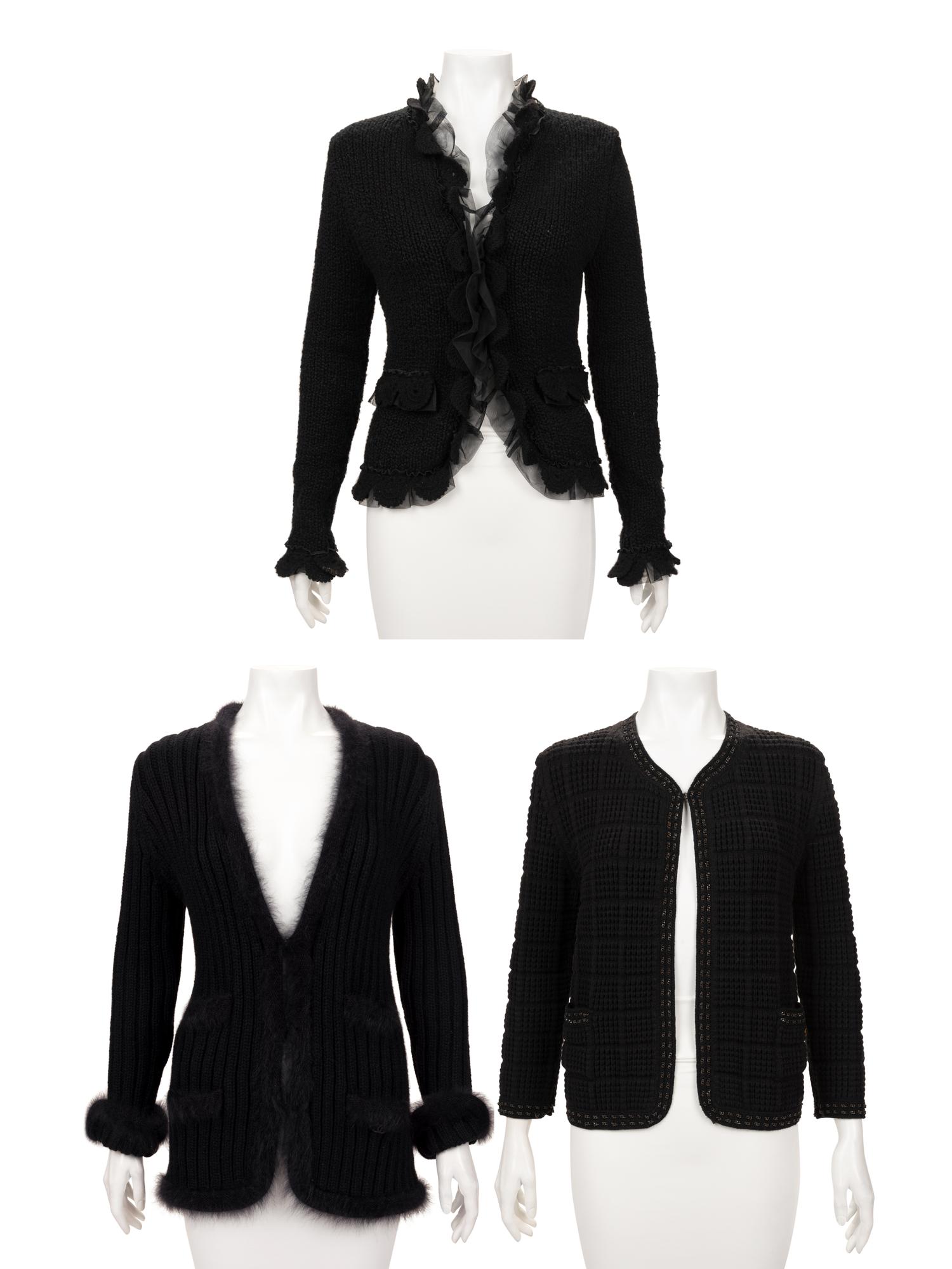 Three Chanel Black Knit Cardigans, 2000s