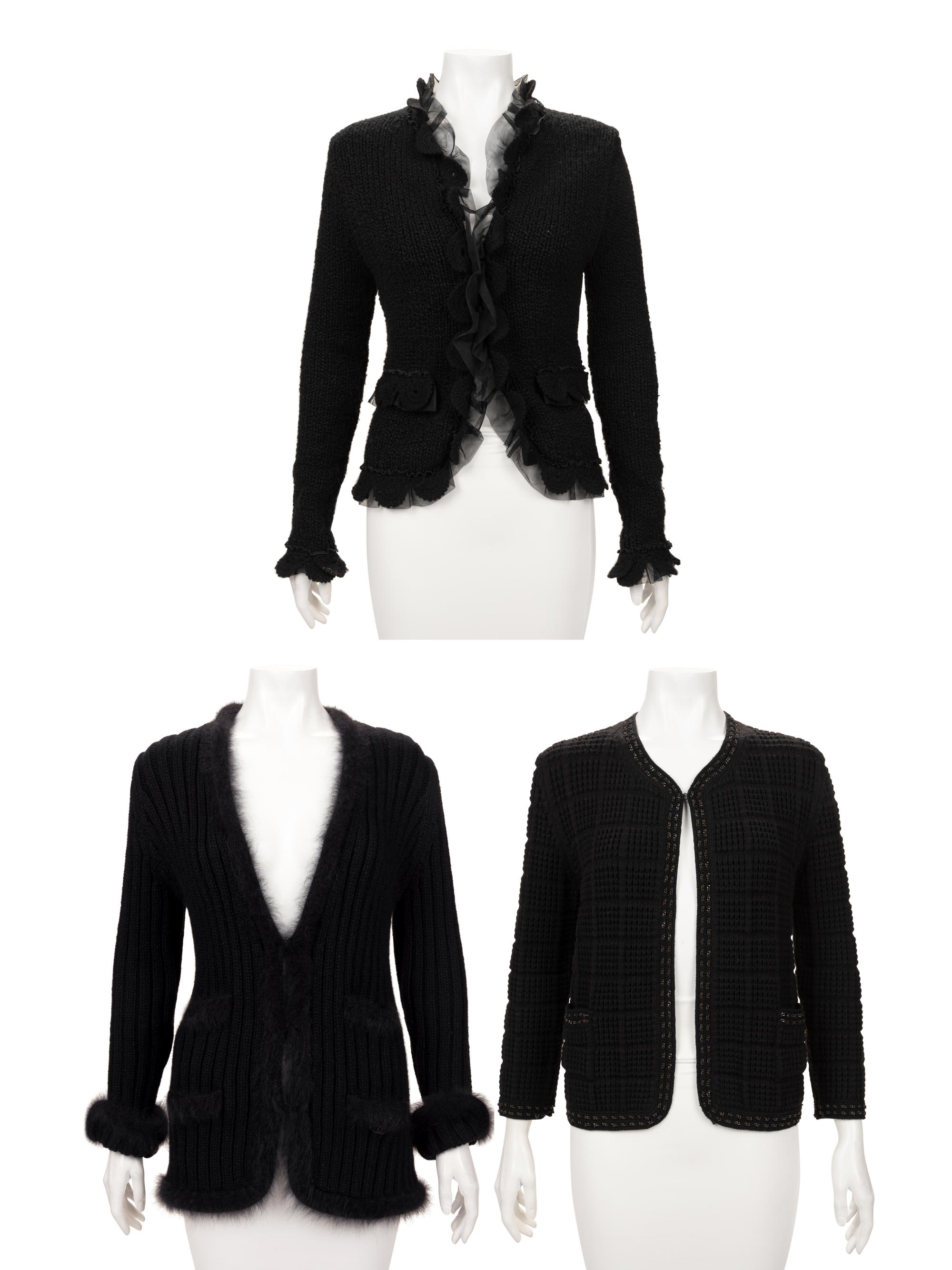 Three Chanel Black Knit Cardigans, 2000s