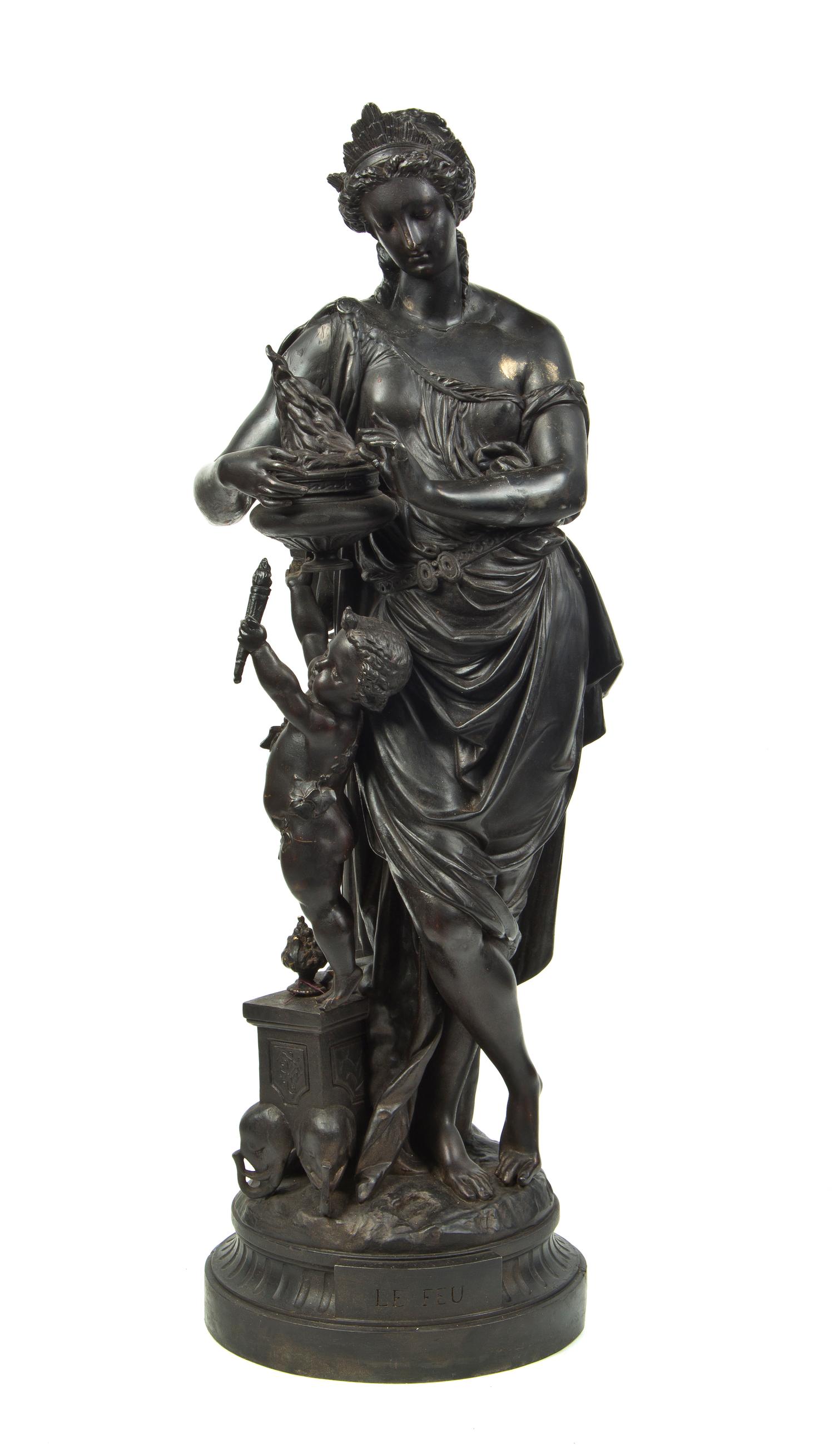 A French Cast Metal Figural Group, after Albert Ernest Carrier-Belleuse (1824-1887), Height 32 inches.
