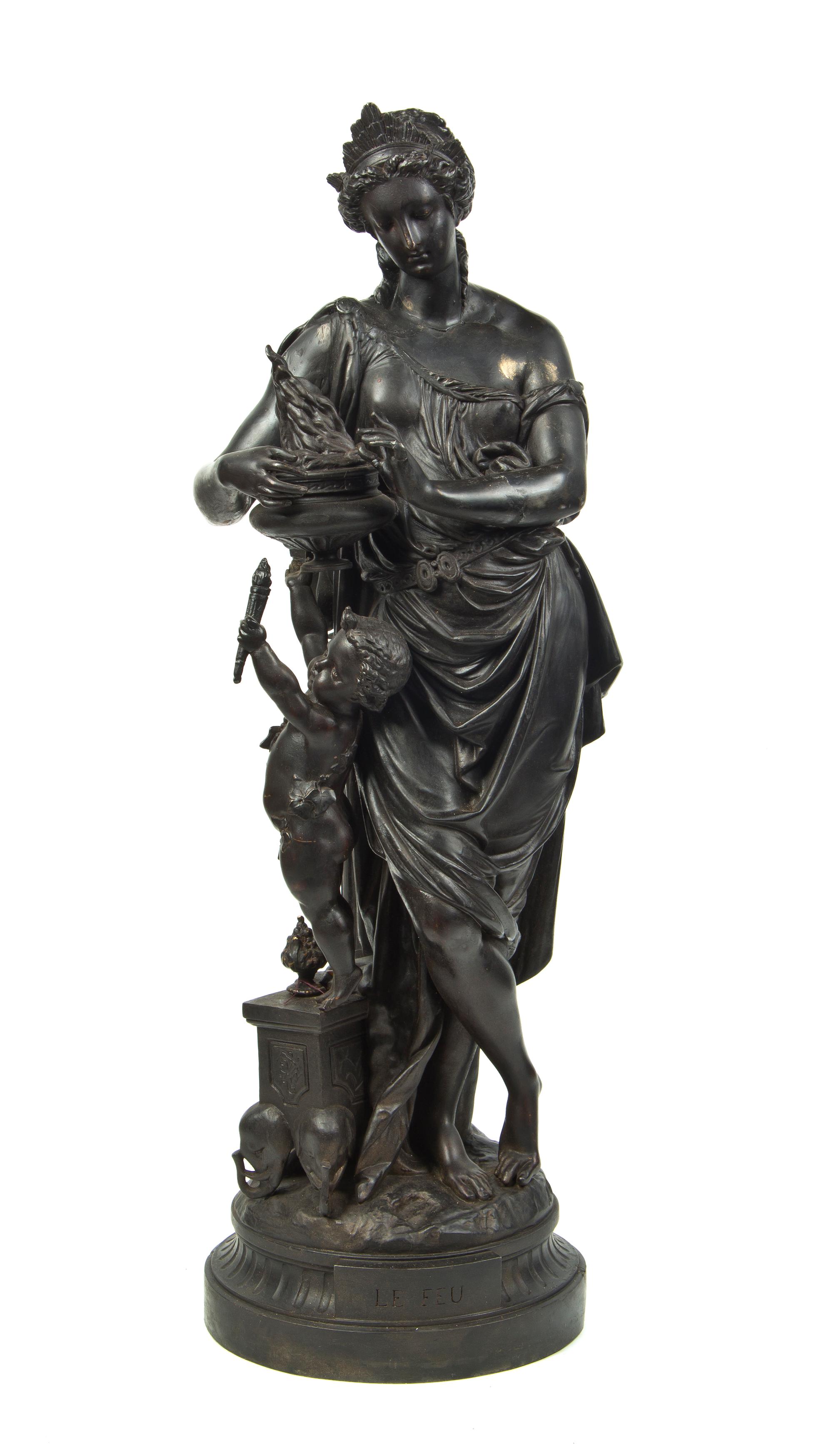 A French Cast Metal Figural Group, after Albert Ernest Carrier-Belleuse (1824-1887), Height 32 inches.