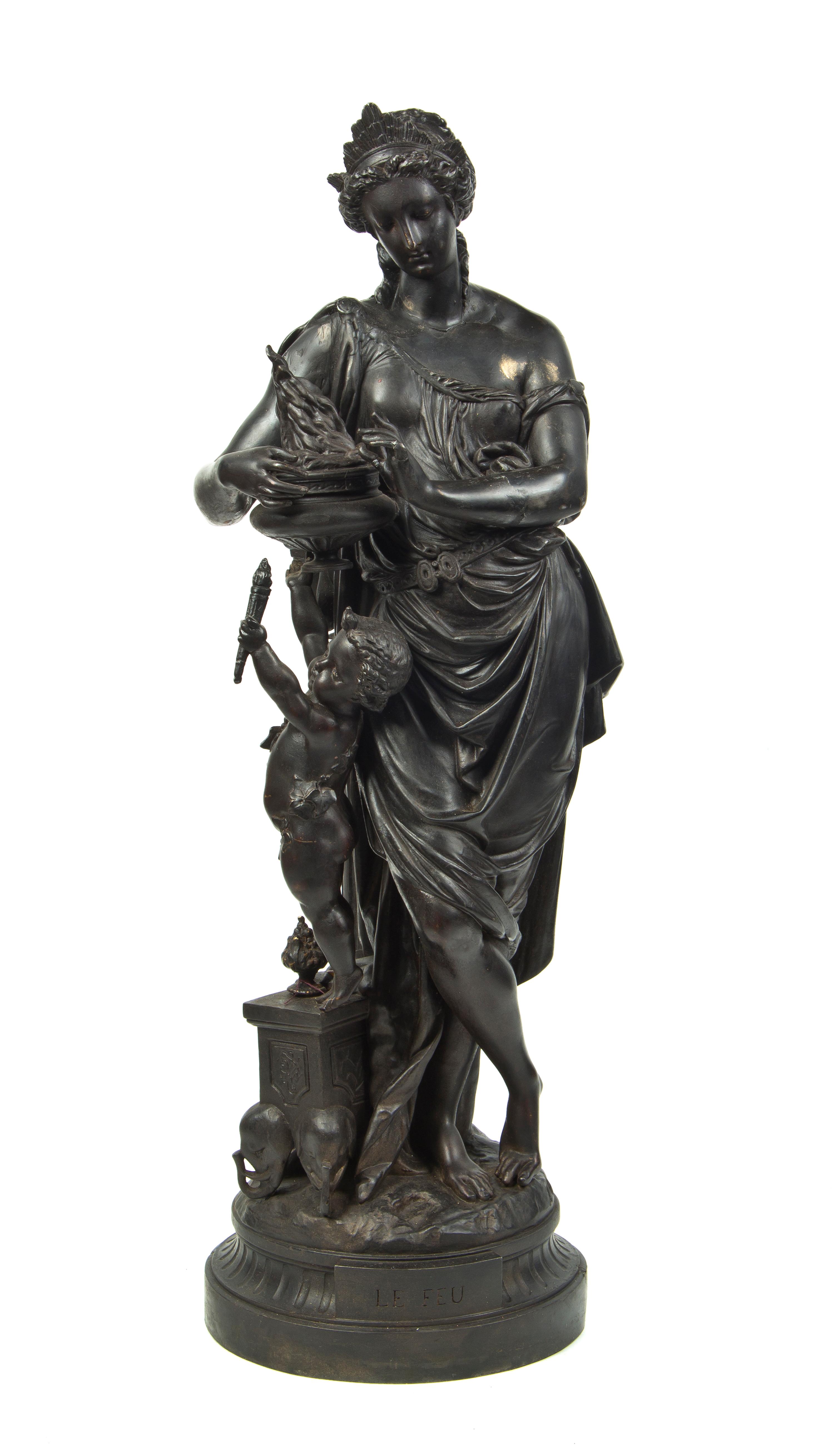 A French Cast Metal Figural Group, after Albert Ernest Carrier-Belleuse (1824-1887), Height 32 inches.