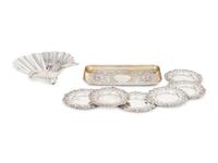 A German Silver Coin-Inset Tray and a Silver Shell-Form Dish