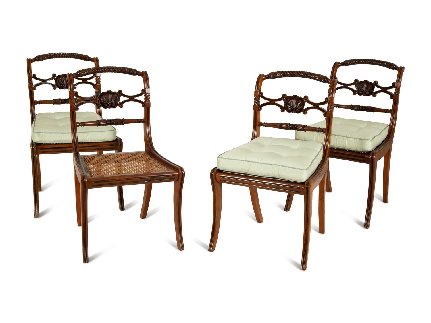 A Set of Six Regency Style Carved Mahogany Cane Seat Dining Chairs — 20th Century
