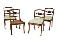 A Set of Six Regency Style Carved Mahogany Cane Seat Dining Chairs — 20th Century