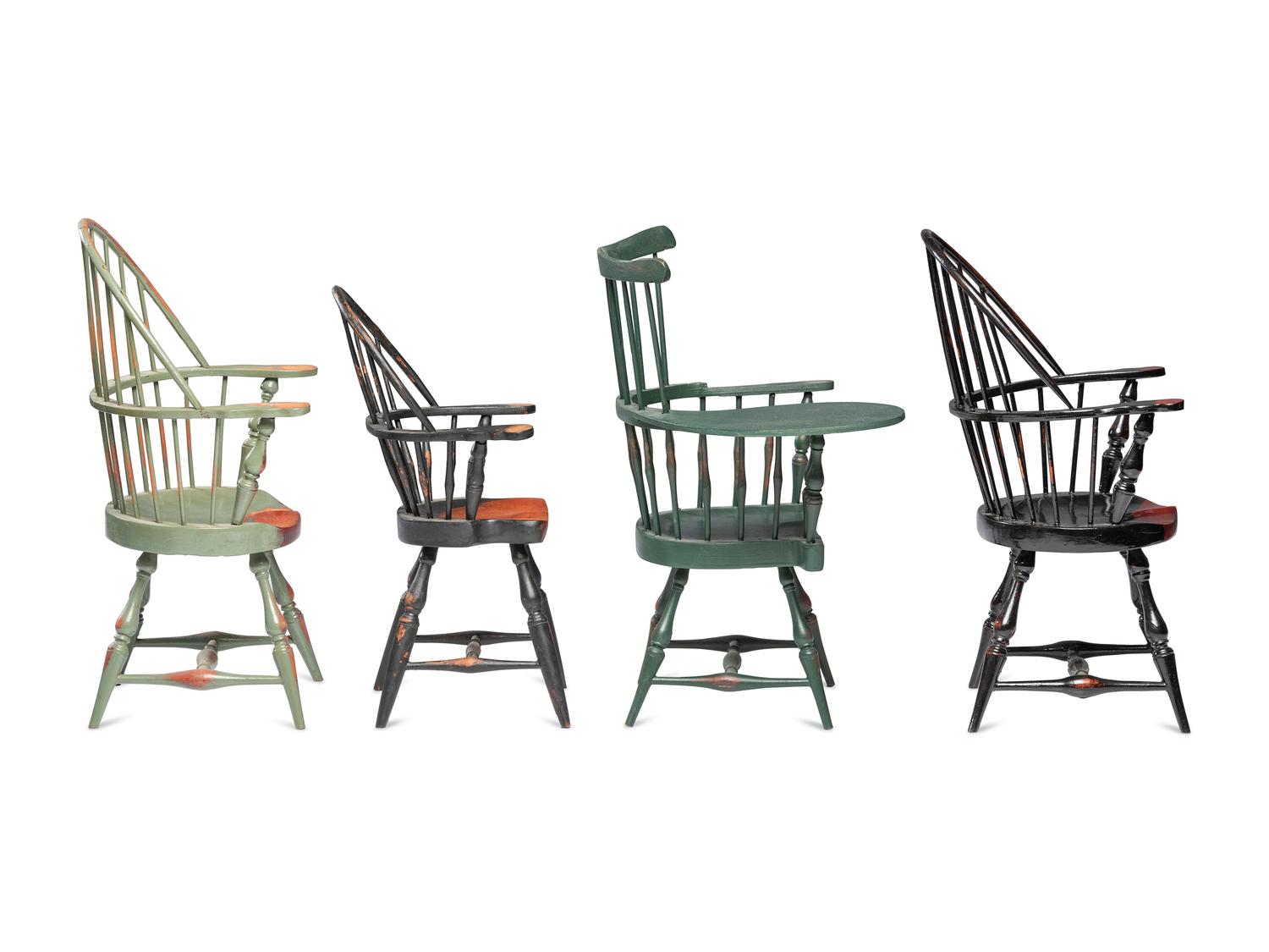 Seven Painted Windsor Doll's Chairs