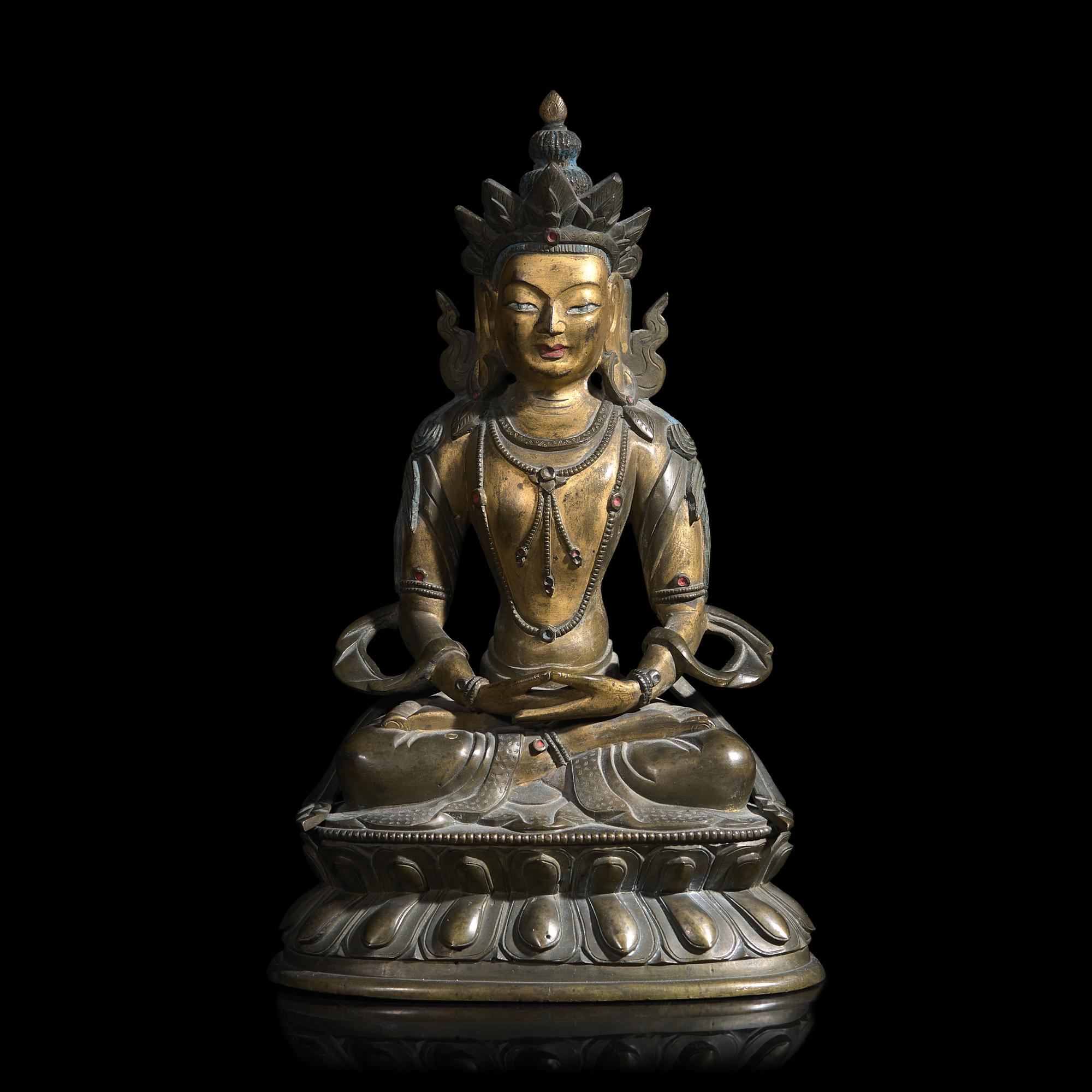 A Tibeto-Chinese Bronze Figure of a Bodhisattva, Late Qing Dynasty 晚清 藏漢銅菩薩坐像
