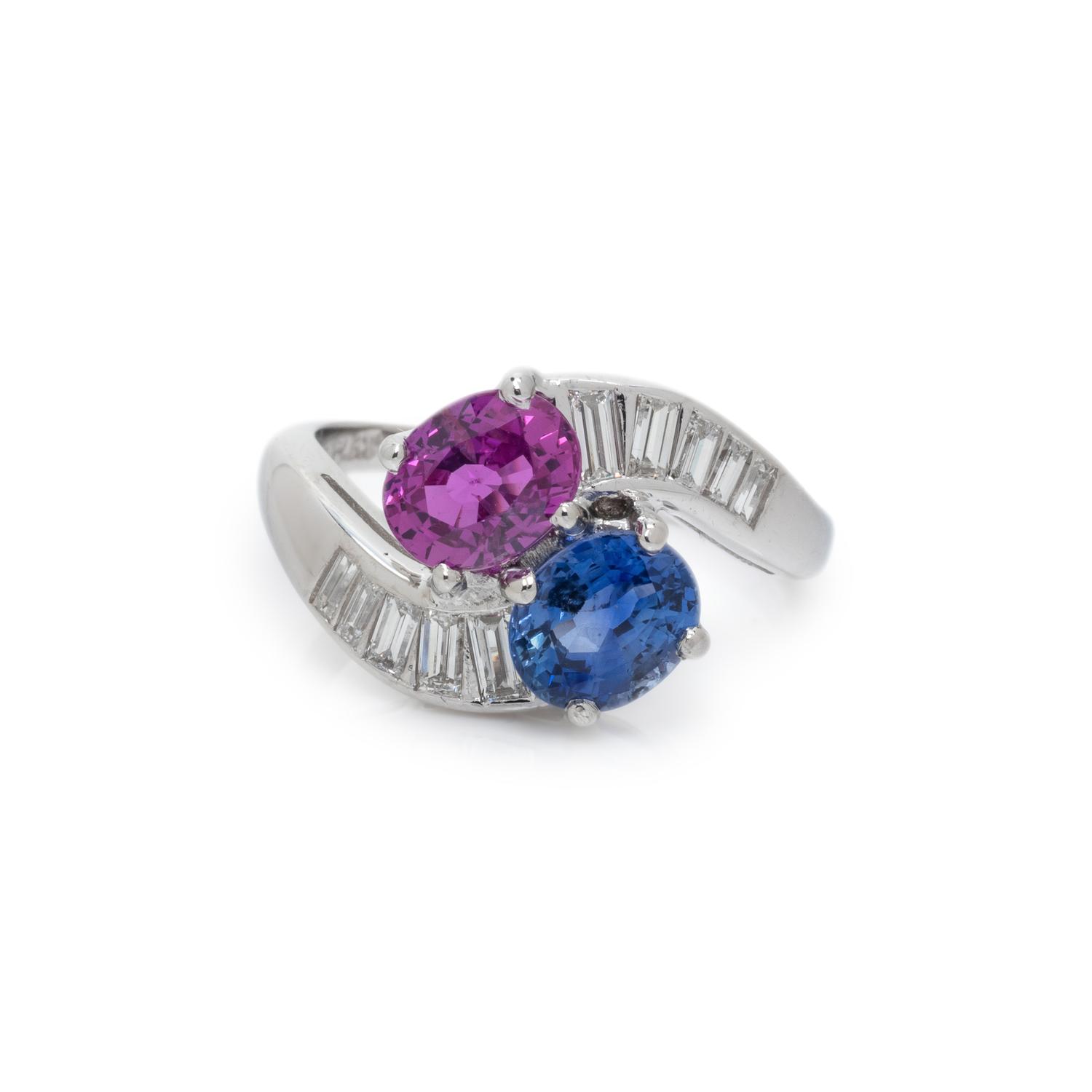 SAPPHIRE, PINK SAPPHIRE AND DIAMOND 'TOI ET MOI' RING