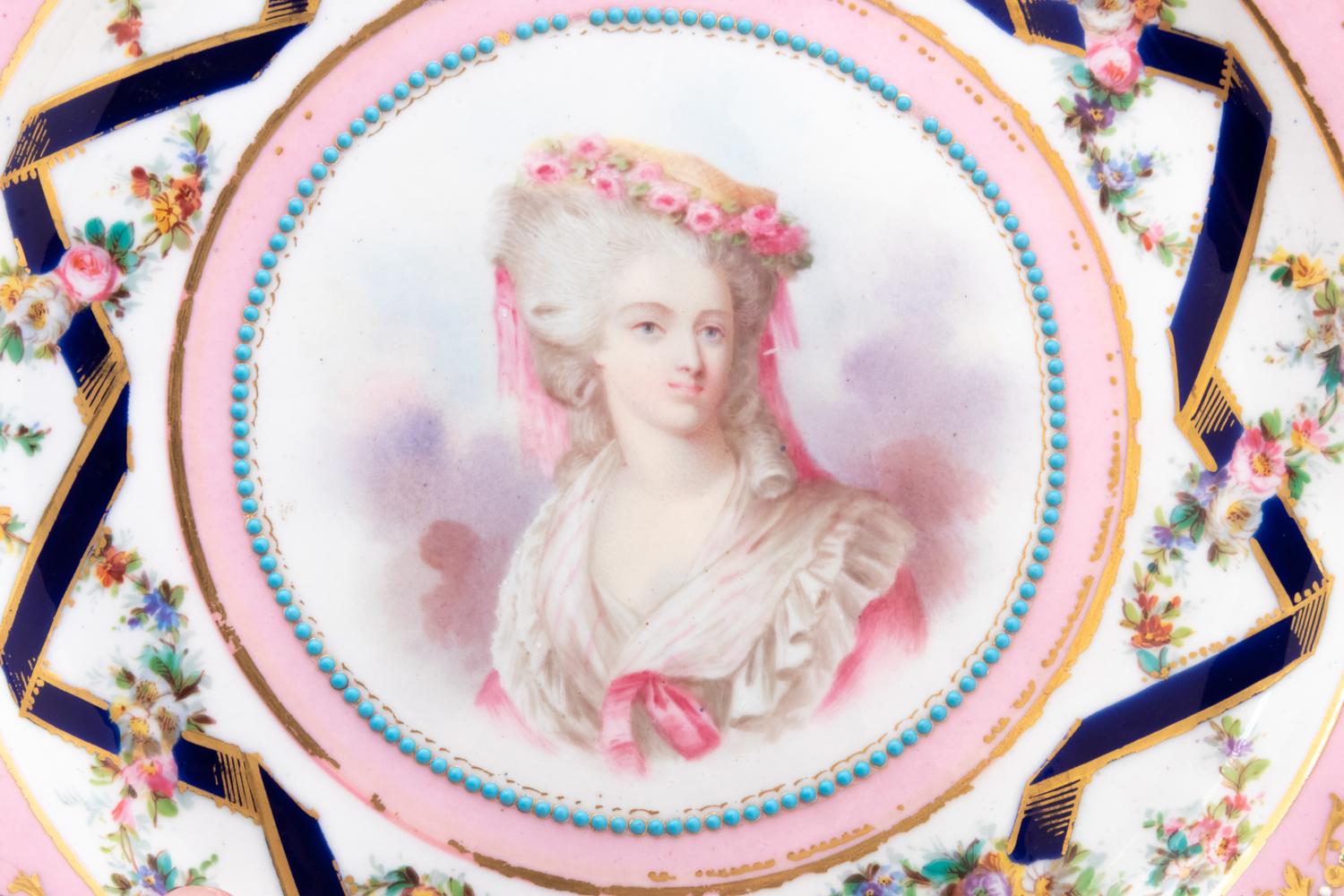 A Set of Twelve Sèvres Style Porcelain Plates Depicting Courtiers