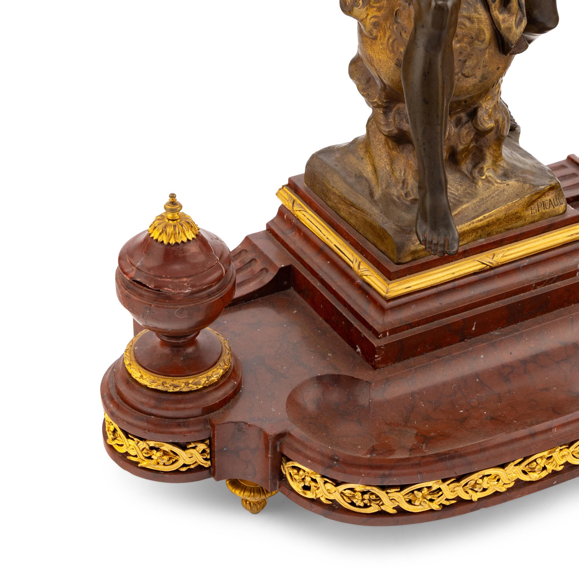 A French Gilt and Patinated Bronze Mounted Marble Encrier