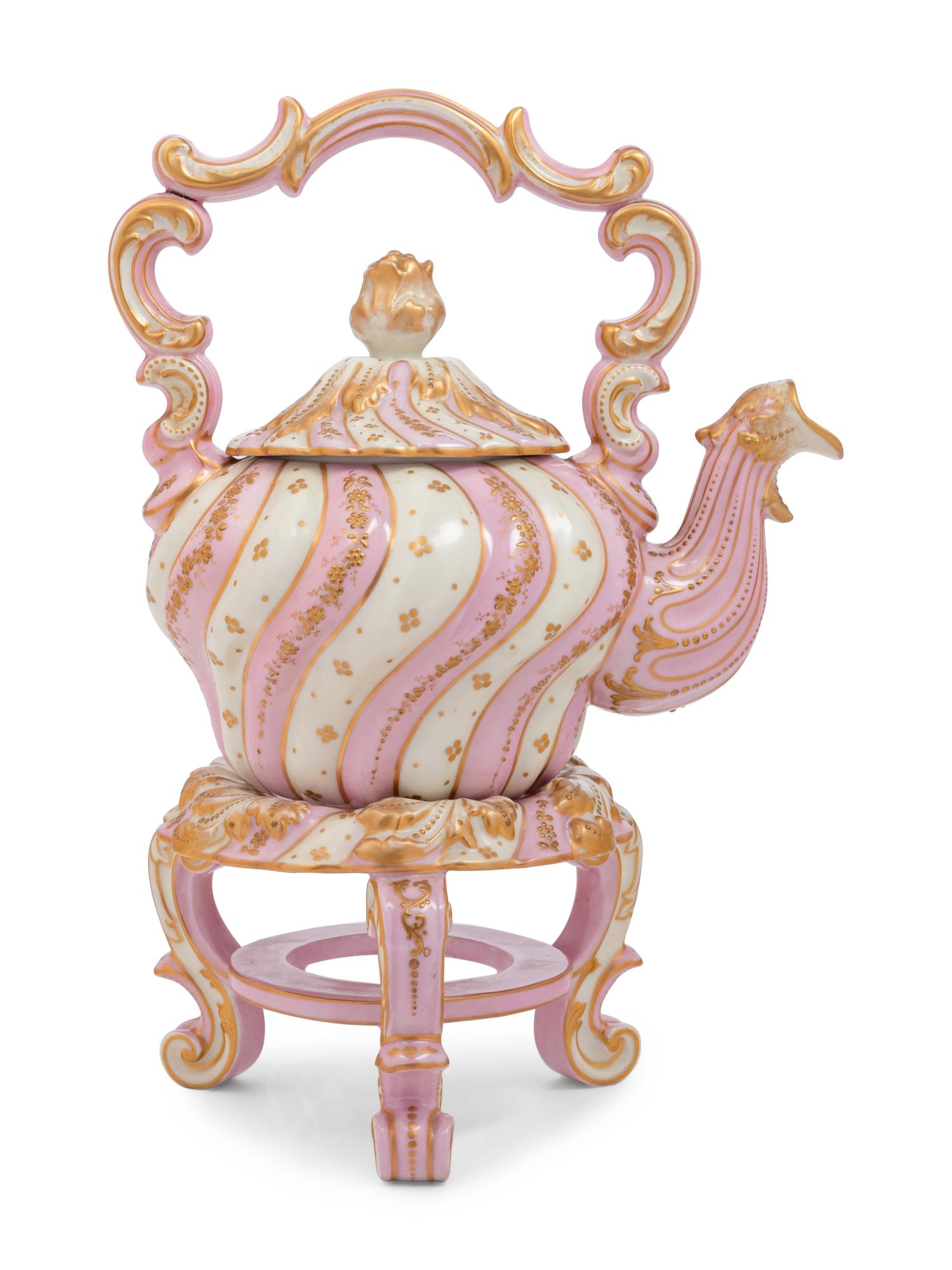 A Vienna Style Porcelain Kettle on Warming Stand