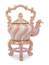 A Vienna Style Porcelain Kettle on Warming Stand