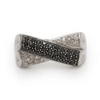 Diamond, Black Diamond, and White Gold Earrings and Ring