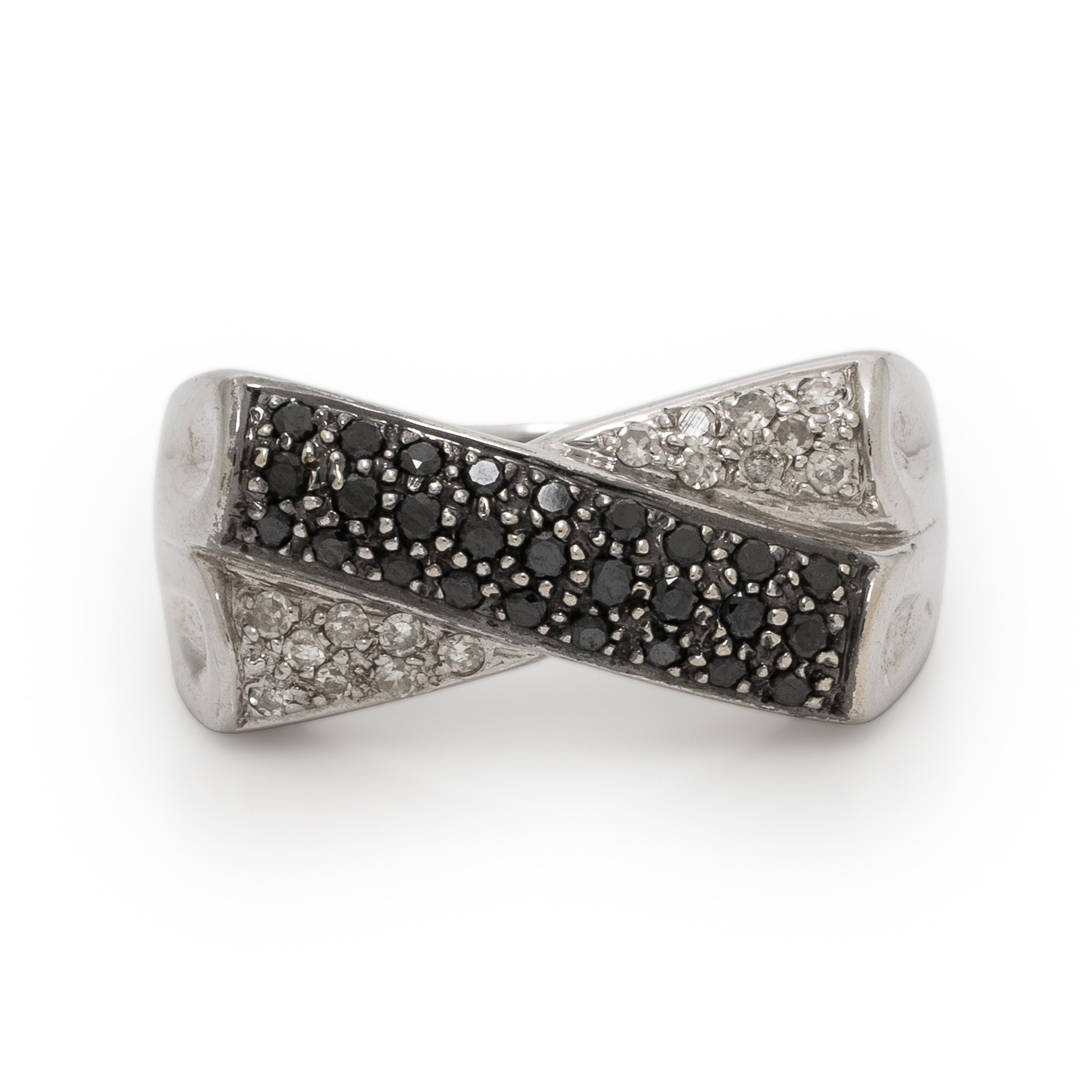 Diamond, Black Diamond, and White Gold Earrings and Ring