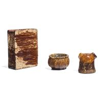 Two Rockingham Glazed Earthenware Items and a Glazed Pottery Dog-Form Bank