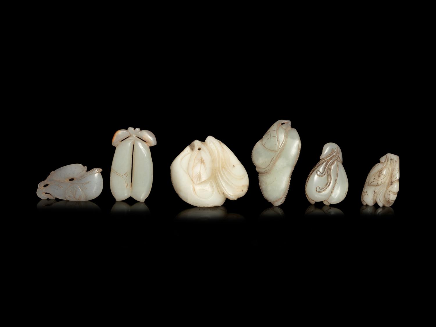 Six Chinese Carved Jade Beans