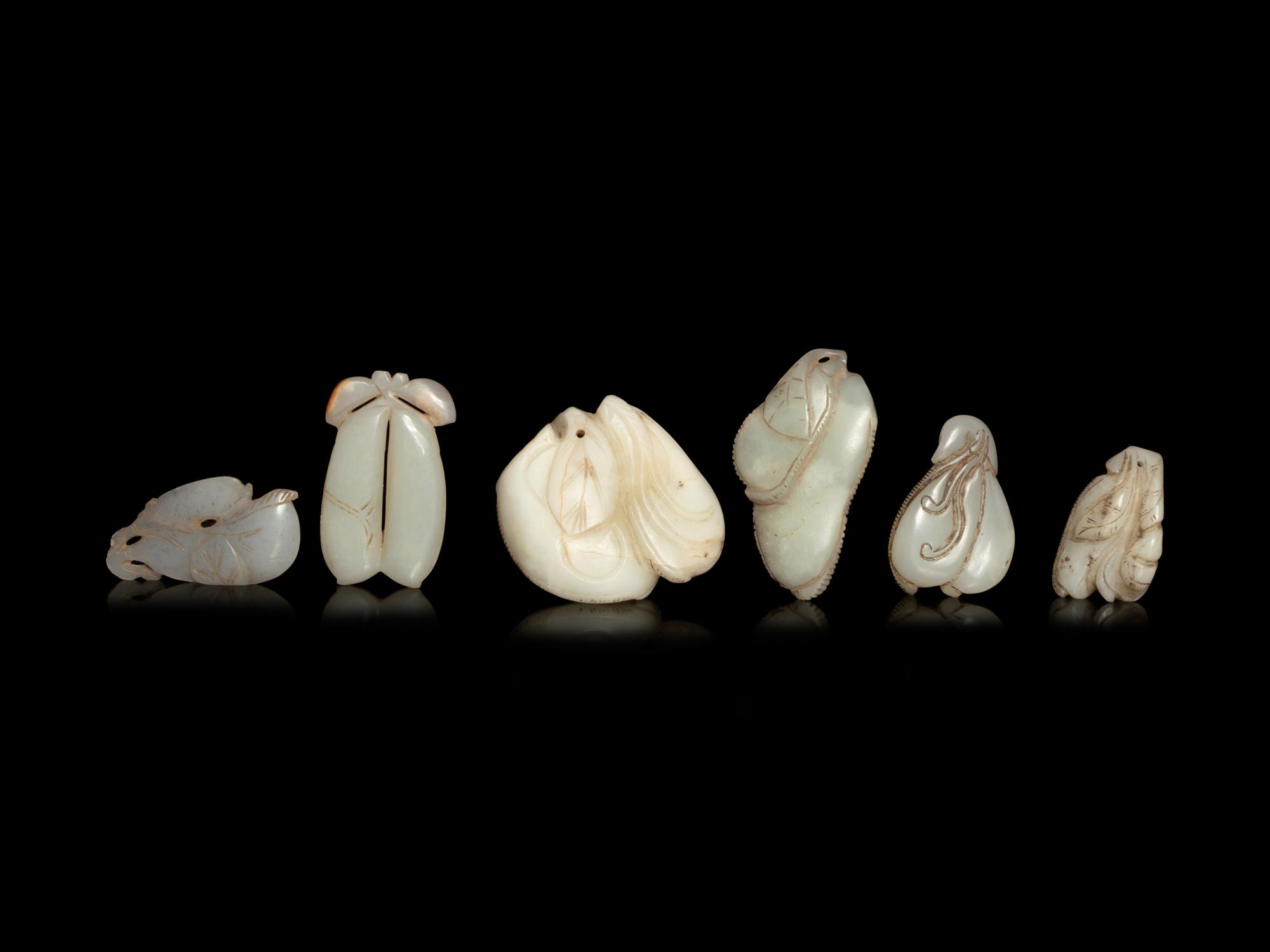 Six Chinese Carved Jade Beans