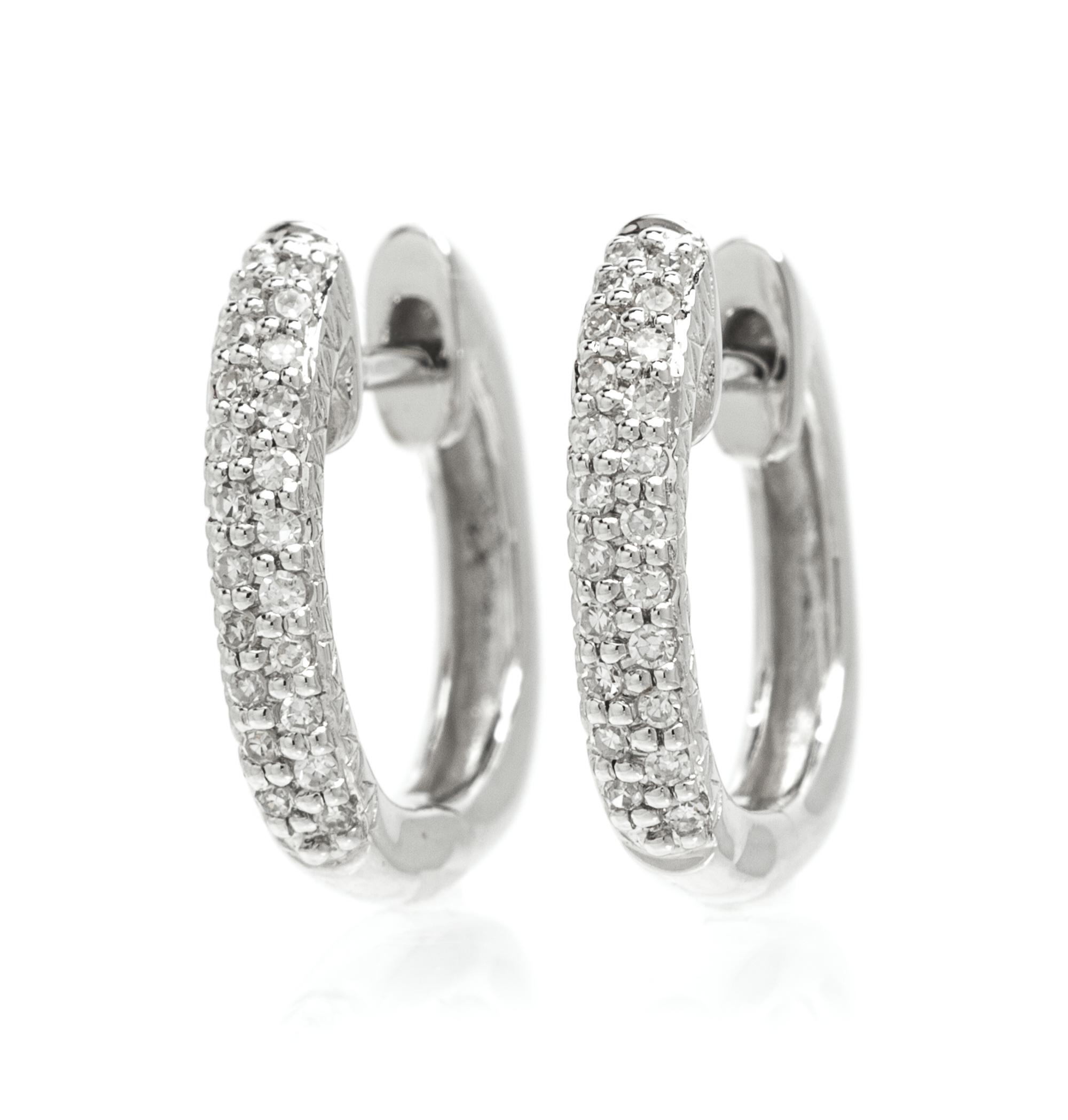 A Pair of 14 Karat White Gold and Diamond Hoop Earrings, 1.60 dwts.