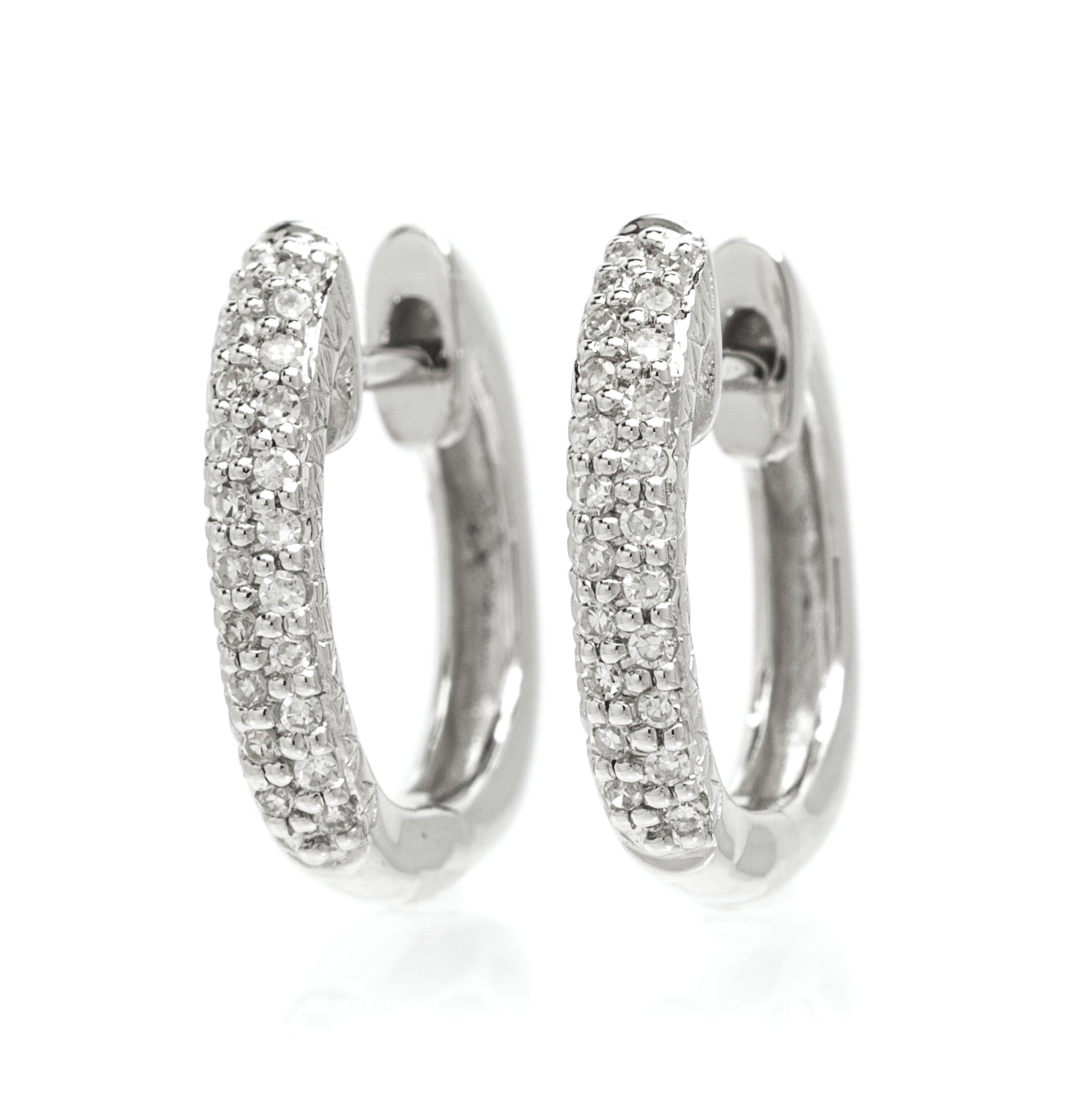 A Pair of 14 Karat White Gold and Diamond Hoop Earrings, 1.60 dwts.