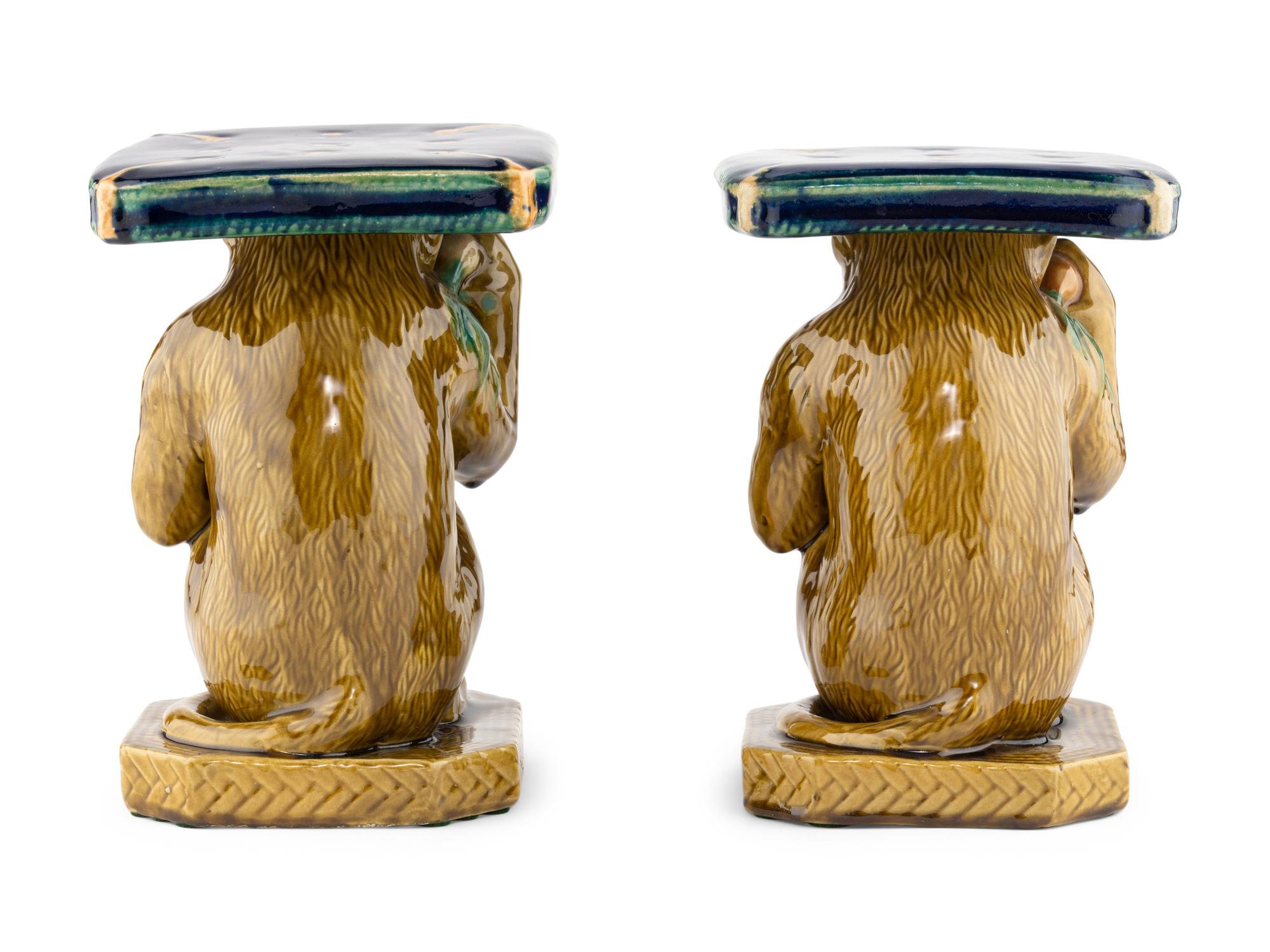 A Pair of Majolica Monkey Ornaments