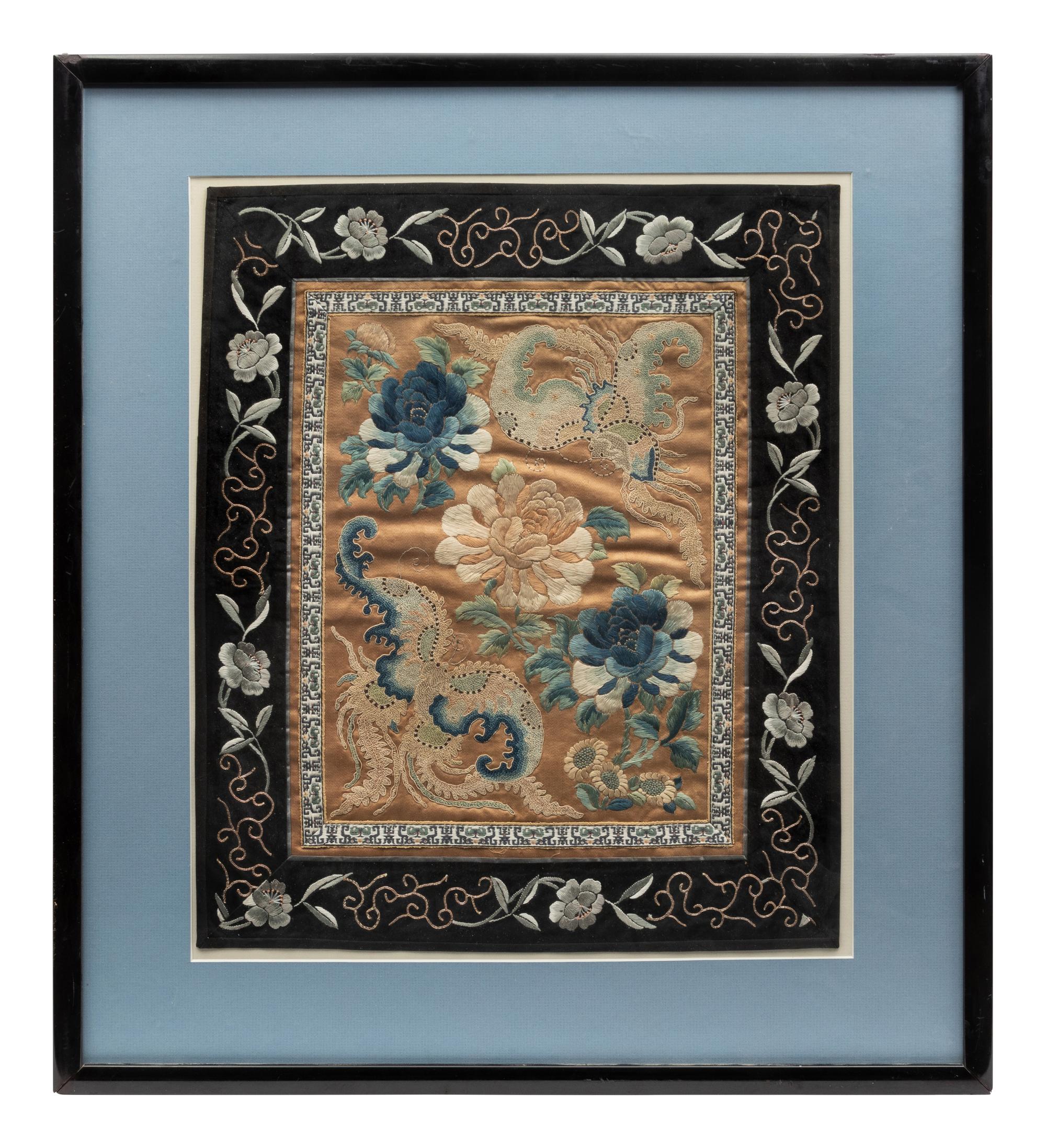 Eight Chinese Embroidered Silk Panels