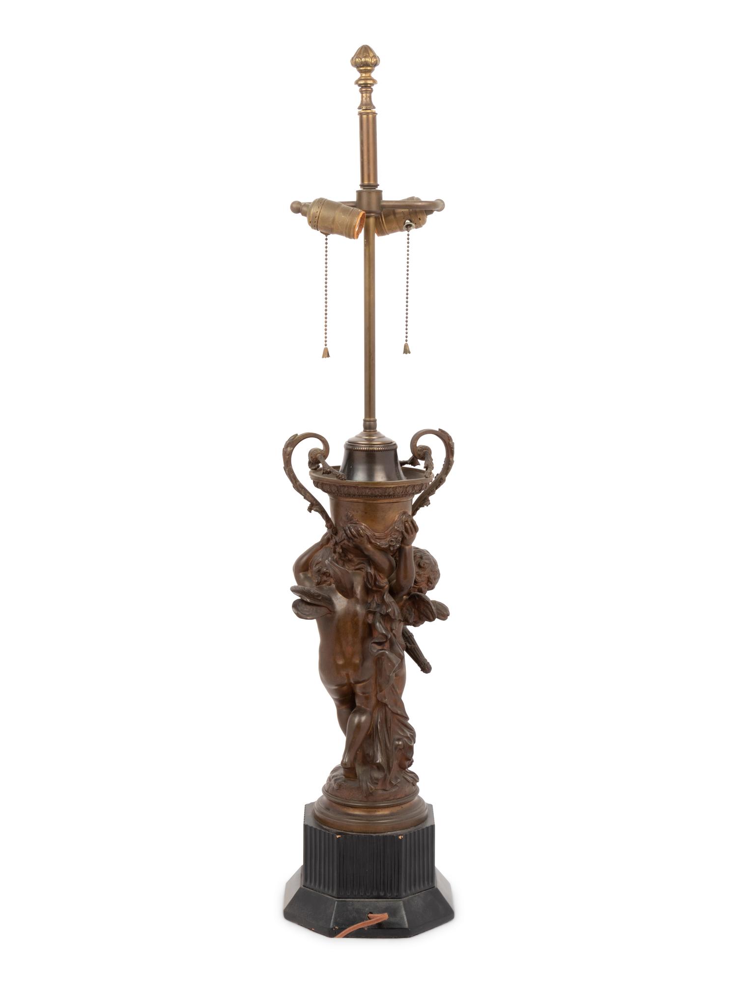 A Continental Bronze Figural Group Mounted as a Lamp