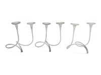 A Set of Three American Modernist Silver Two-Light Candelabra