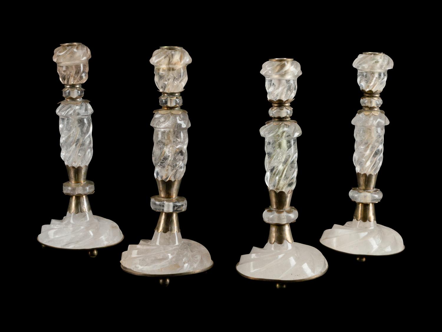 A Set of Four Louis XVI Style Rock Crystal Candlesticks
