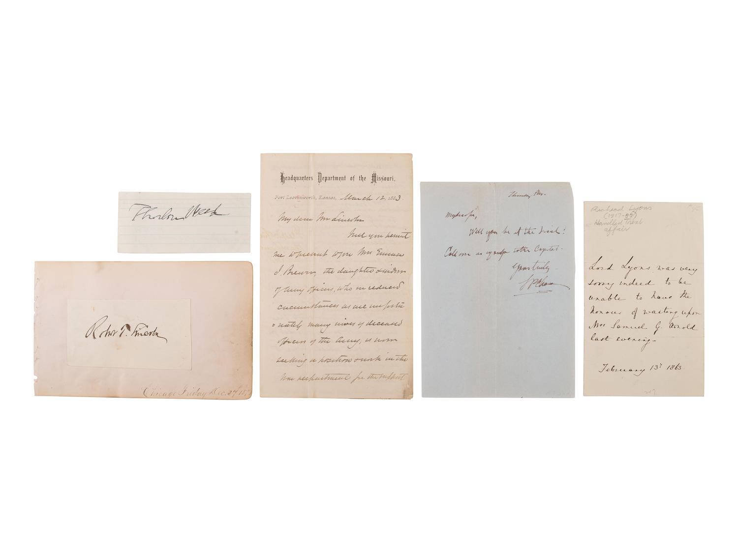 [LINCOLN, Abraham (1809-1865)]. Autographs of Lincoln friends and associates, including:
