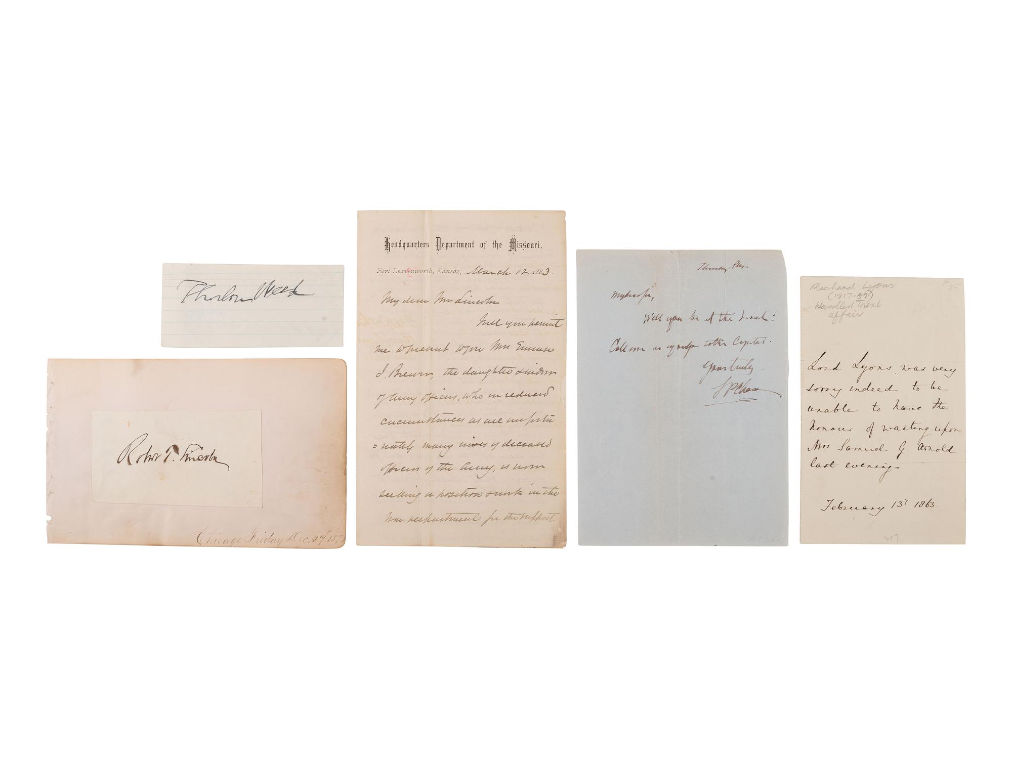 [LINCOLN, Abraham (1809-1865)]. Autographs of Lincoln friends and associates, including: