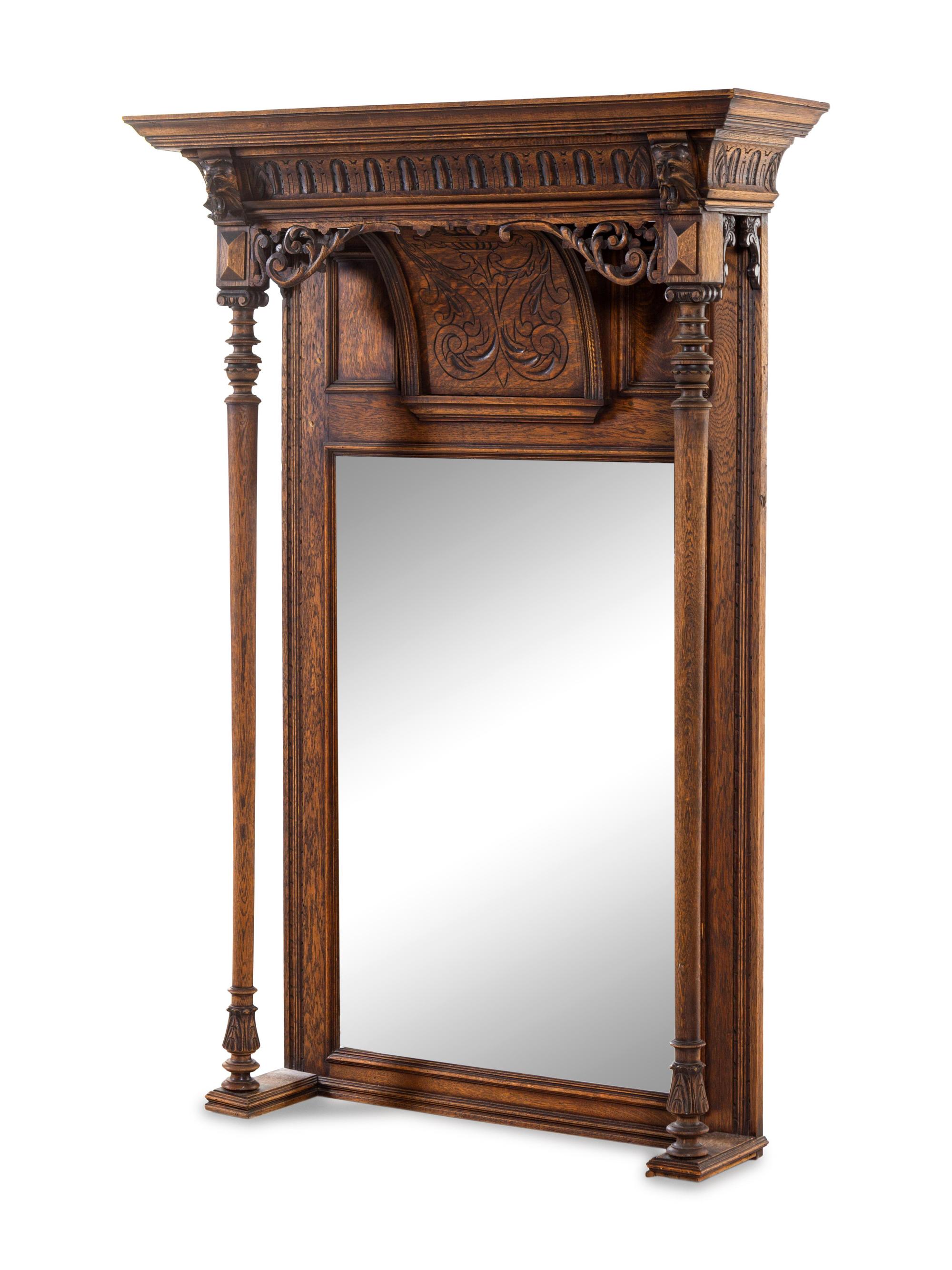 A Renaissance Revival Carved Oak Overmantel Mirror
