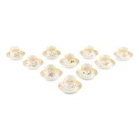 A Set of Ten Royal Copenhagen Flora Danica Porcelain Chocolate Cups and Saucers