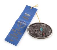Award Winning Tufa Cast Sterling Silver Katsina and Pueblo Scene Belt Buckle, AND Tufa Mold