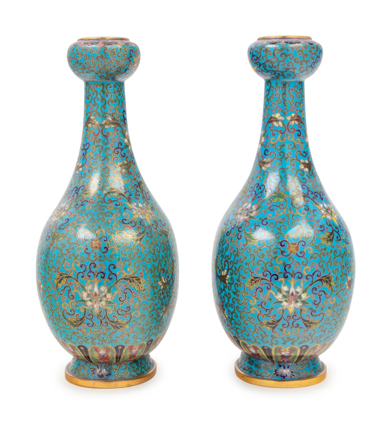 A Pair of Chinese Export Cloisonné Enamel Vases