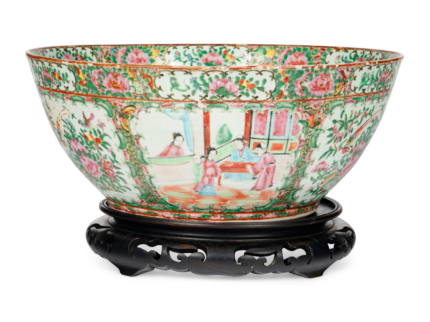 A Chinese Export Rose Medallion Punch Bowl