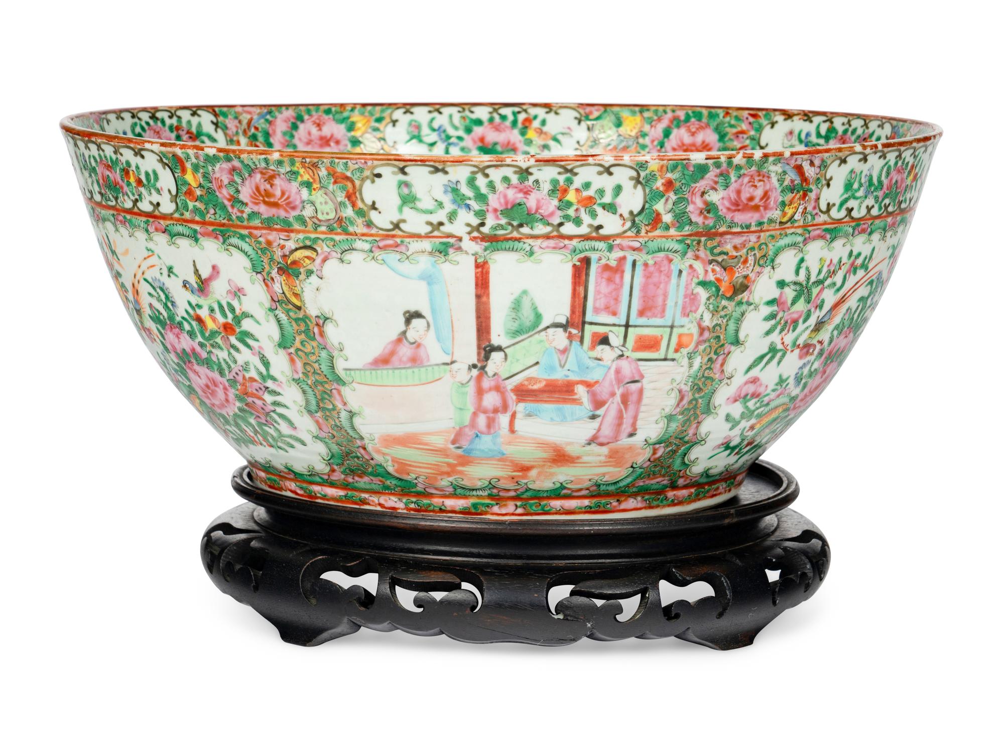 A Chinese Export Rose Medallion Punch Bowl