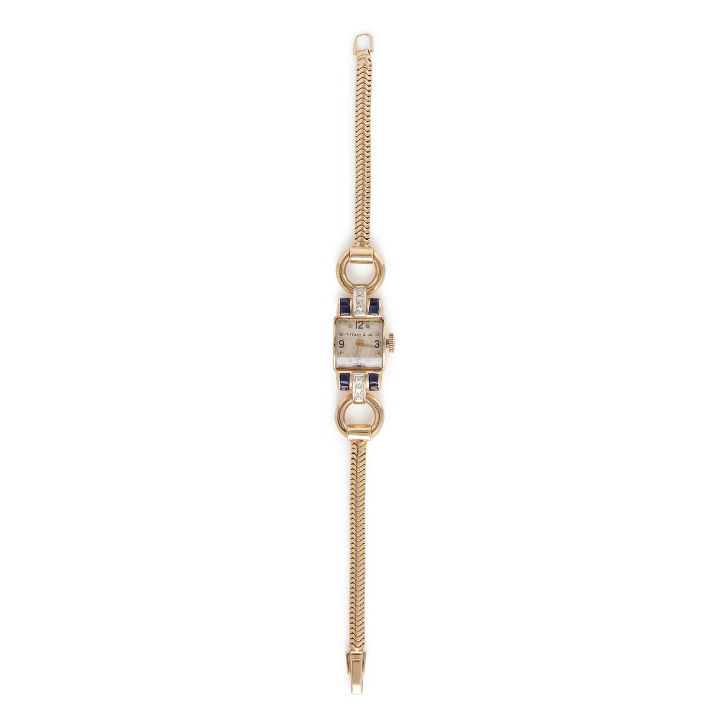 Tiffany & Co, Retro, Yellow Gold, Sapphire, and Diamond Watch