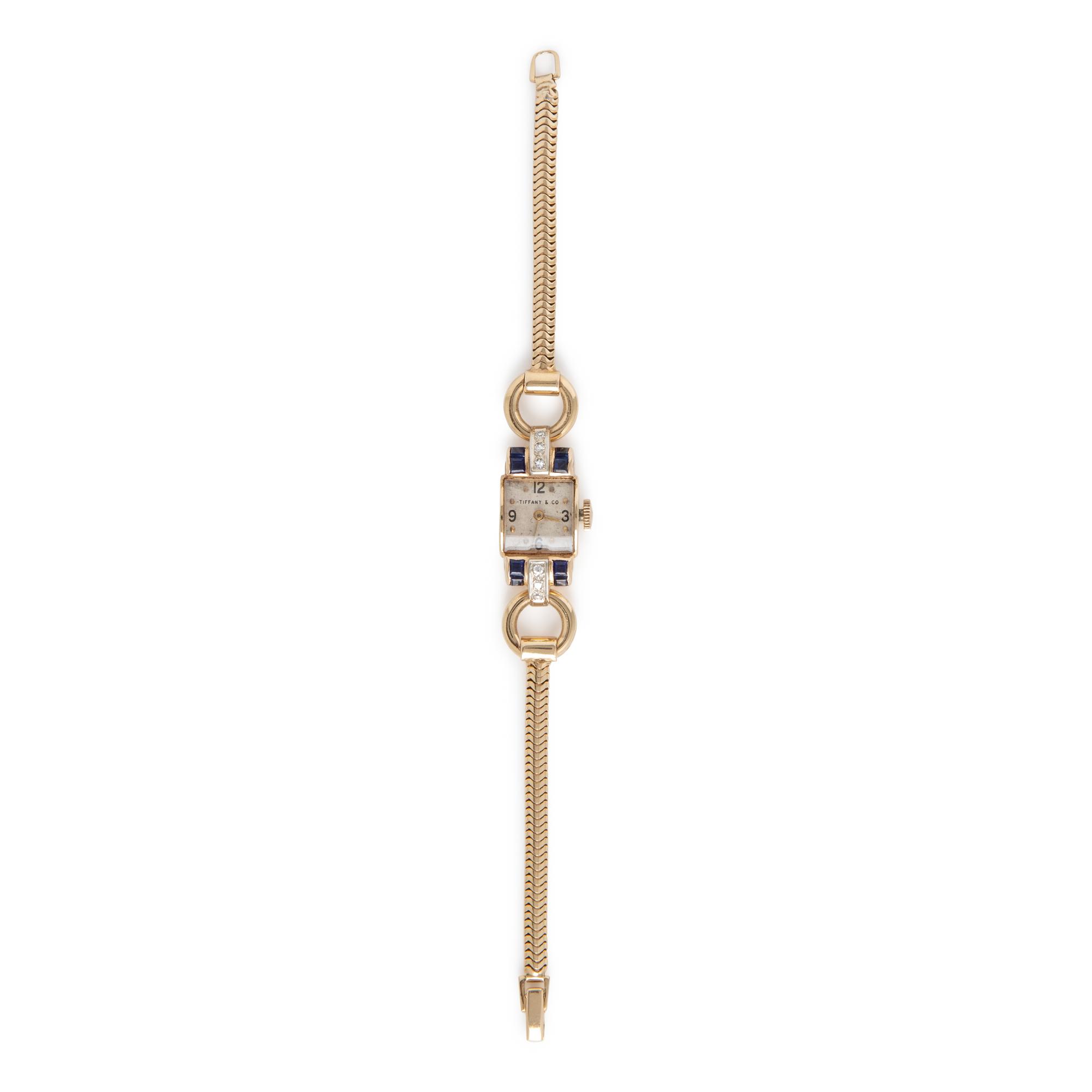 Tiffany & Co, Retro, Yellow Gold, Sapphire, and Diamond Watch