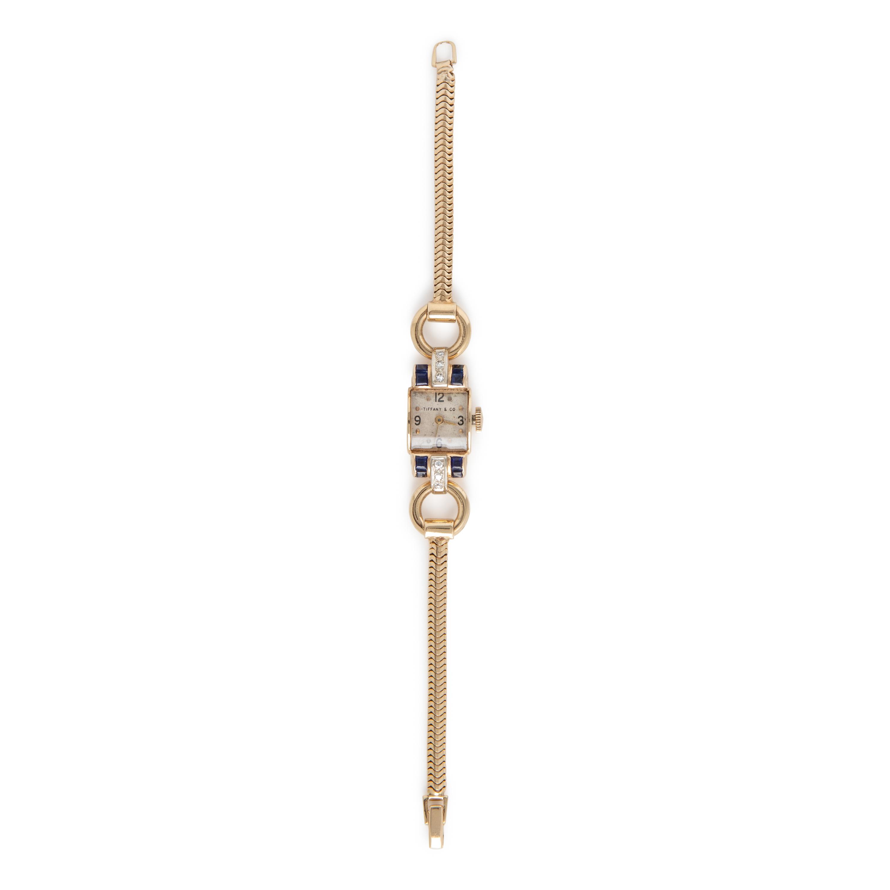Tiffany & Co, Retro, Yellow Gold, Sapphire, and Diamond Watch