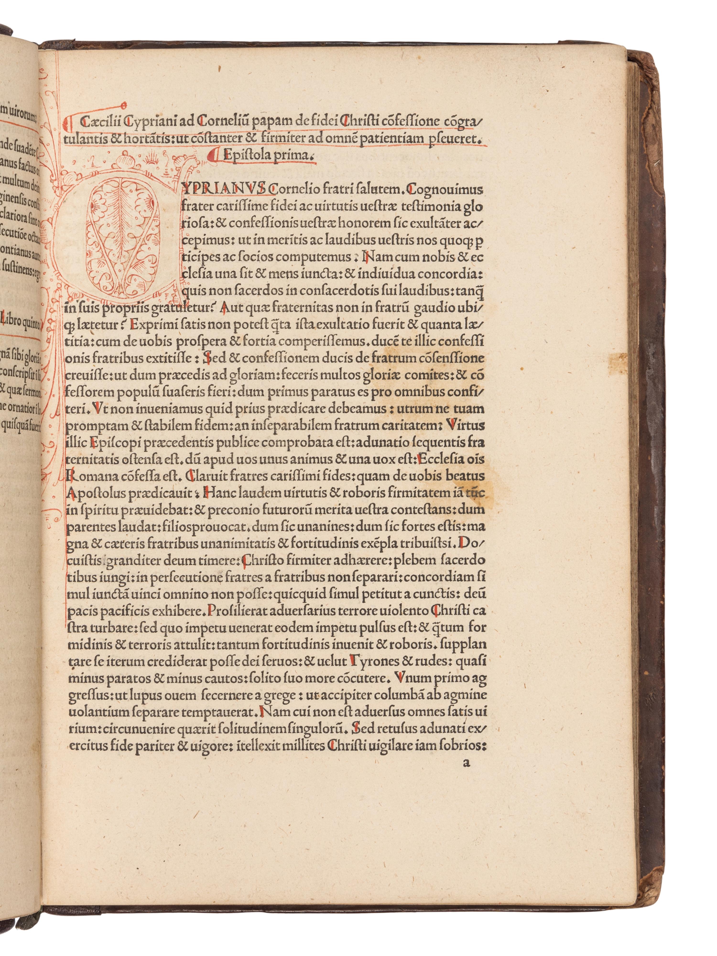 CYPRIANUS, Thascius Caecilius (Saint, Bishop of Carthage, d. 258). Opera . Edited by Johannes Andreas, Bishop of Aleria, and Christoforus de Priolis. Venice : Lucas Dominici F., Venetus, 4 December 1483.