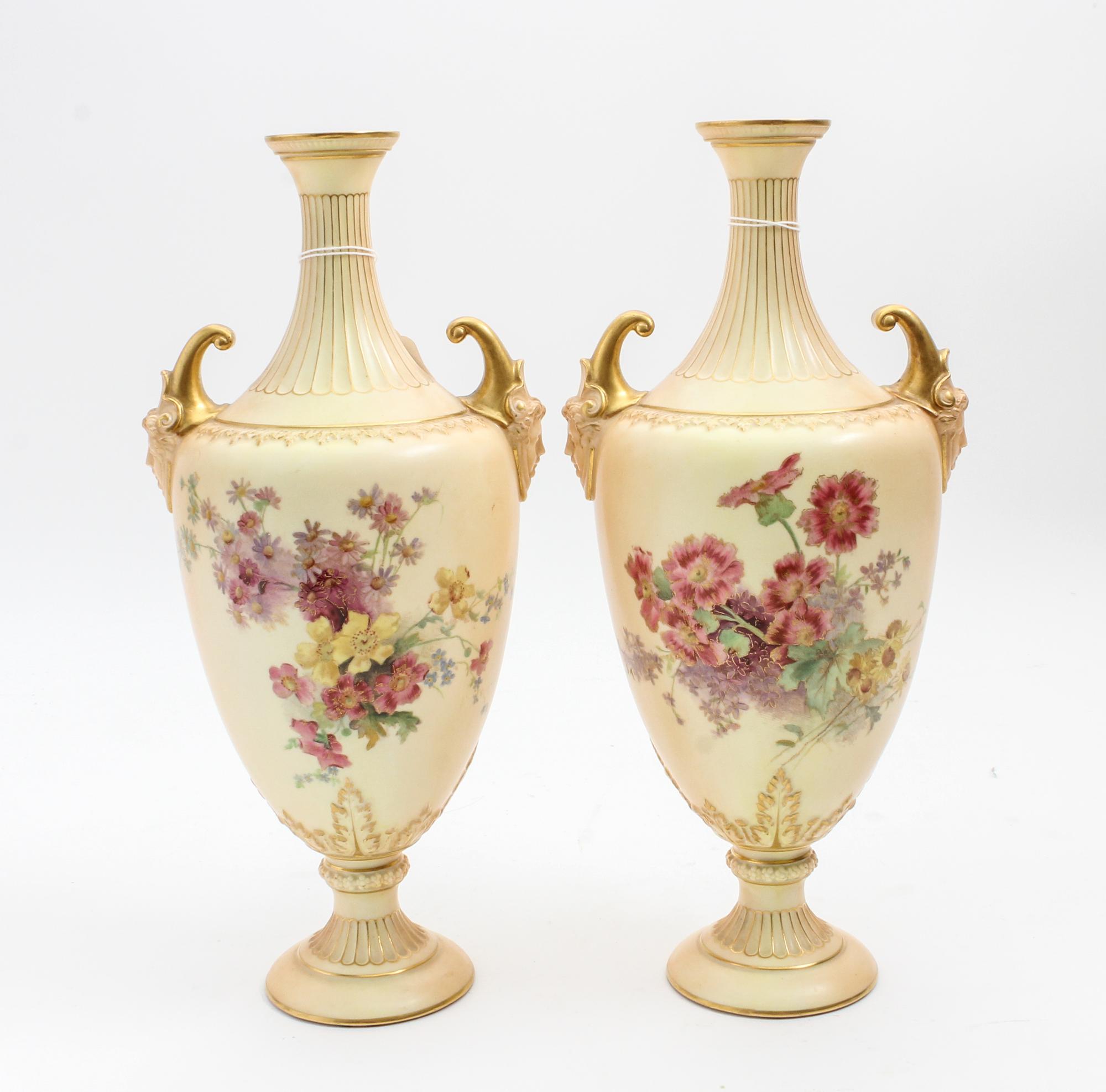 A Pair of Royal Worcester Porcelain Vases Height 13 inches. — 1901