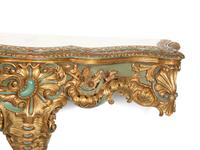 A Pair of Italian Painted and Parcel Gilt Console Tables