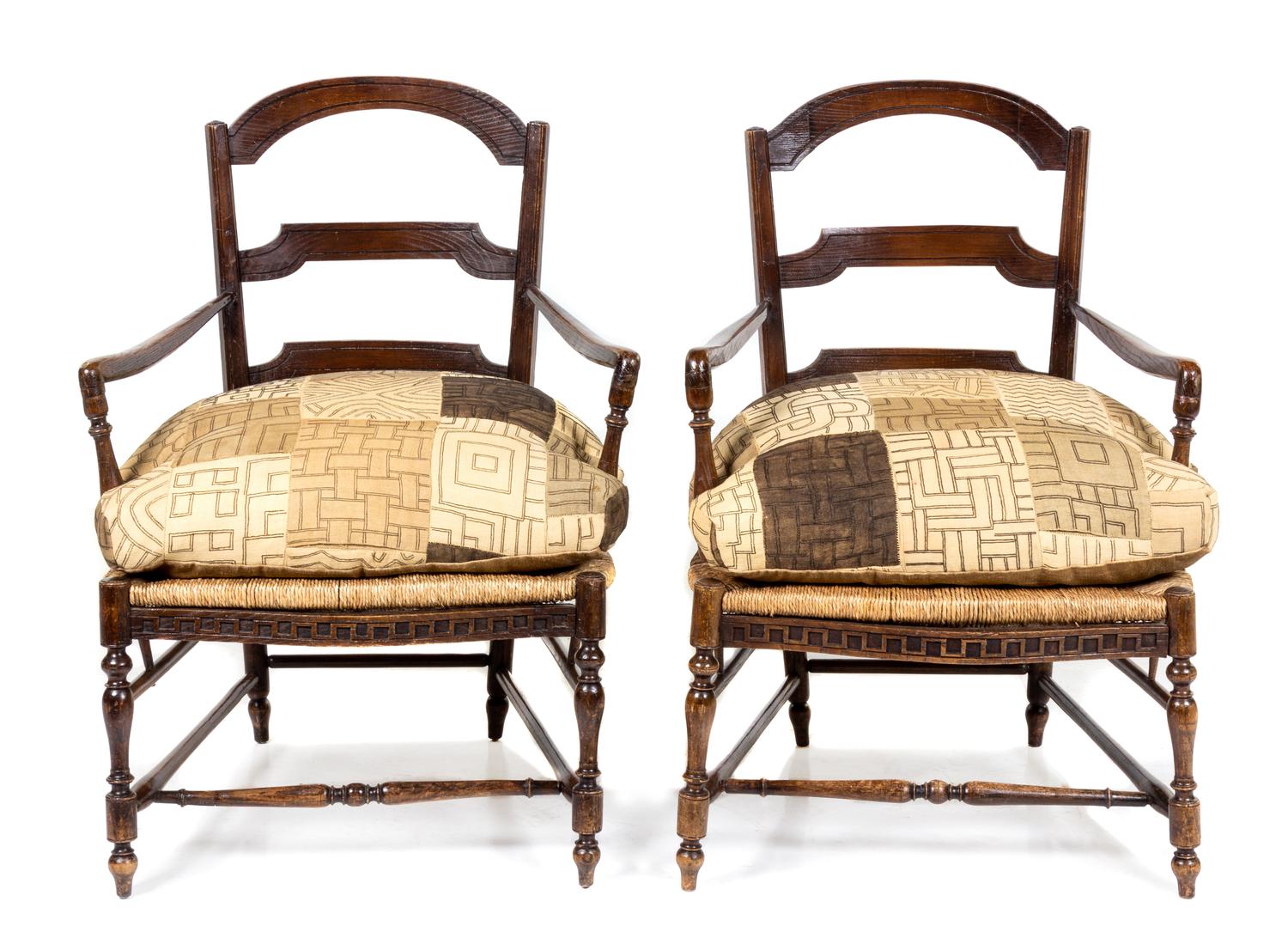 A Pair of Louis XIV Style Provincial Oak Ladder-Back Armchairs Height 39 inches. — 19TH CENTURY