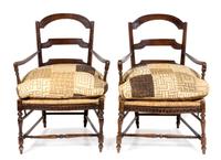 A Pair of Louis XIV Style Provincial Oak Ladder-Back Armchairs Height 39 inches. — 19TH CENTURY