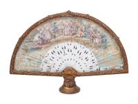 A French Framed Painted Paper and Mother-of-Pearl Fan
