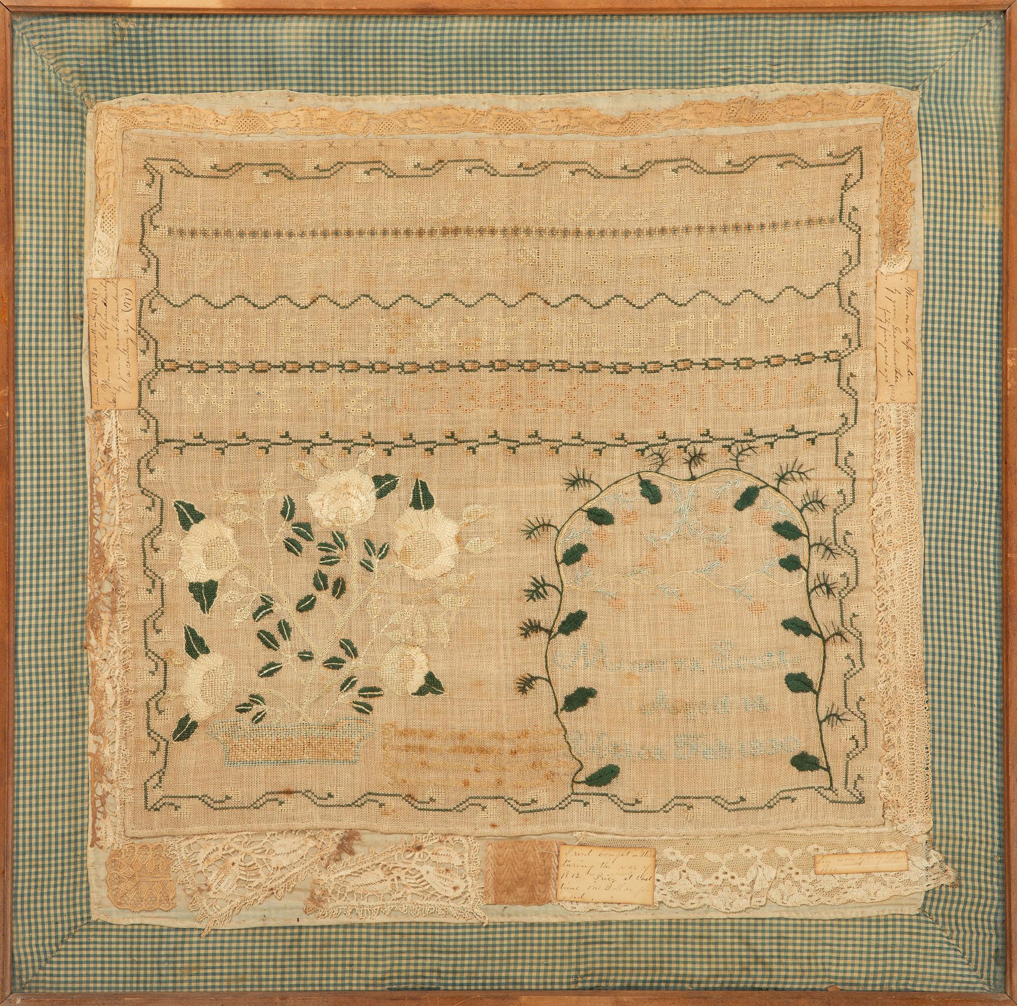 An American Needlework Alphabet and Verse Sampler Wrought by Minerva Scott