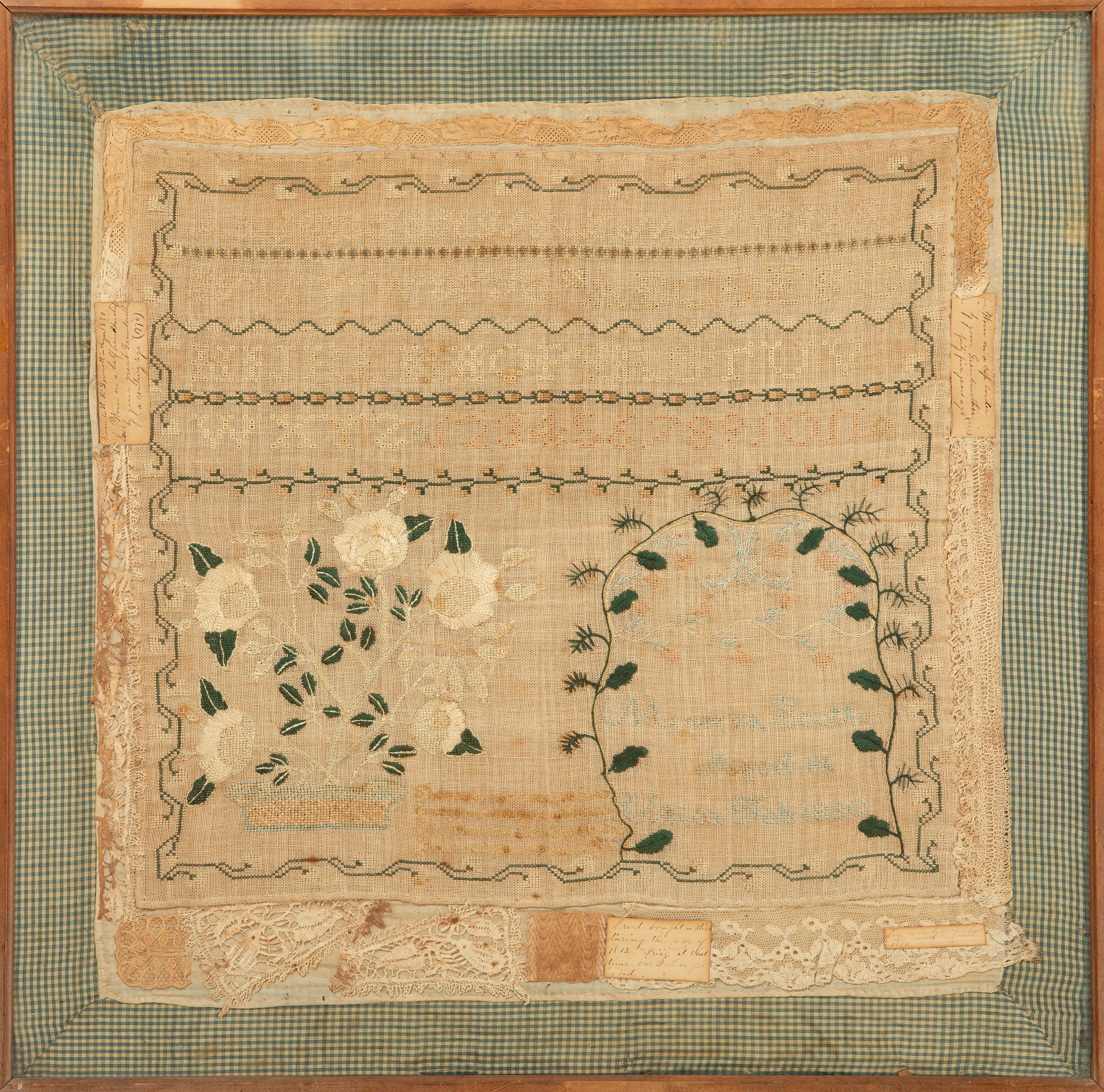 An American Needlework Alphabet and Verse Sampler Wrought by Minerva Scott