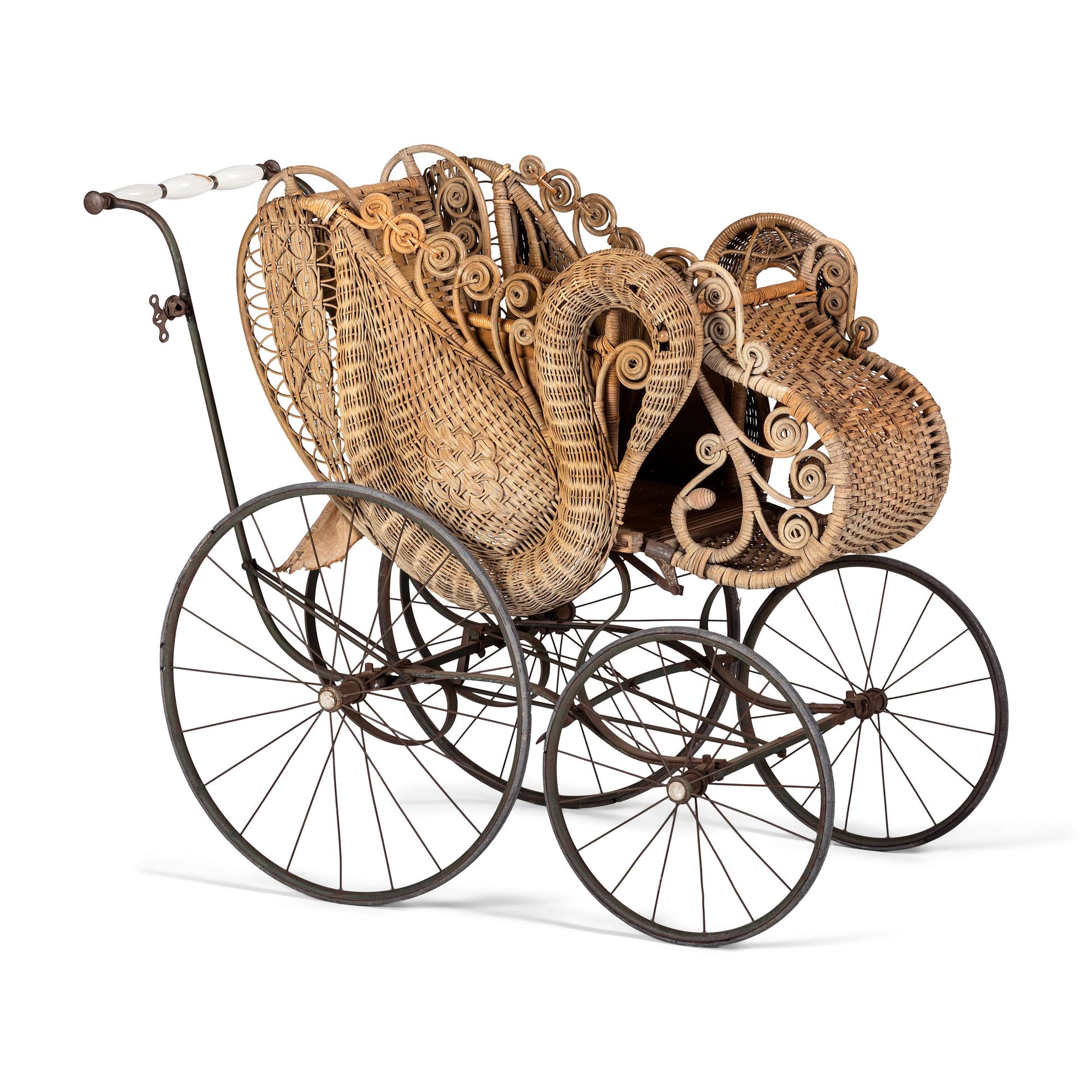 A Victorian Basket Weave Swan-Decorated Trolley