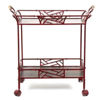 A Chinese Style Red and Gilt Painted Tea Cart Height 30 1/2 x width 30 x depth 18 inches. — 20TH CENTURY