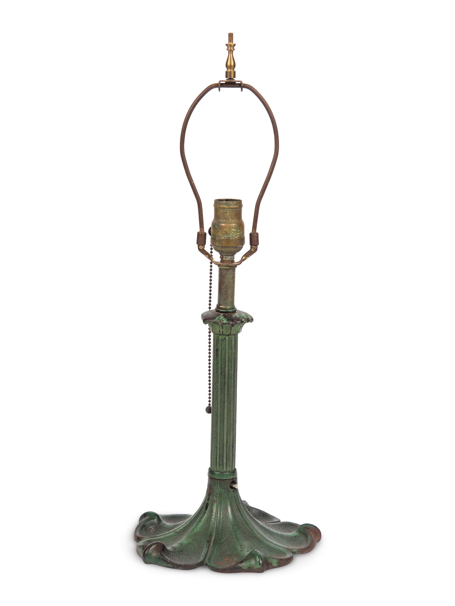 An Art Nouveau Style Green-Painted Cast Metal Lamp